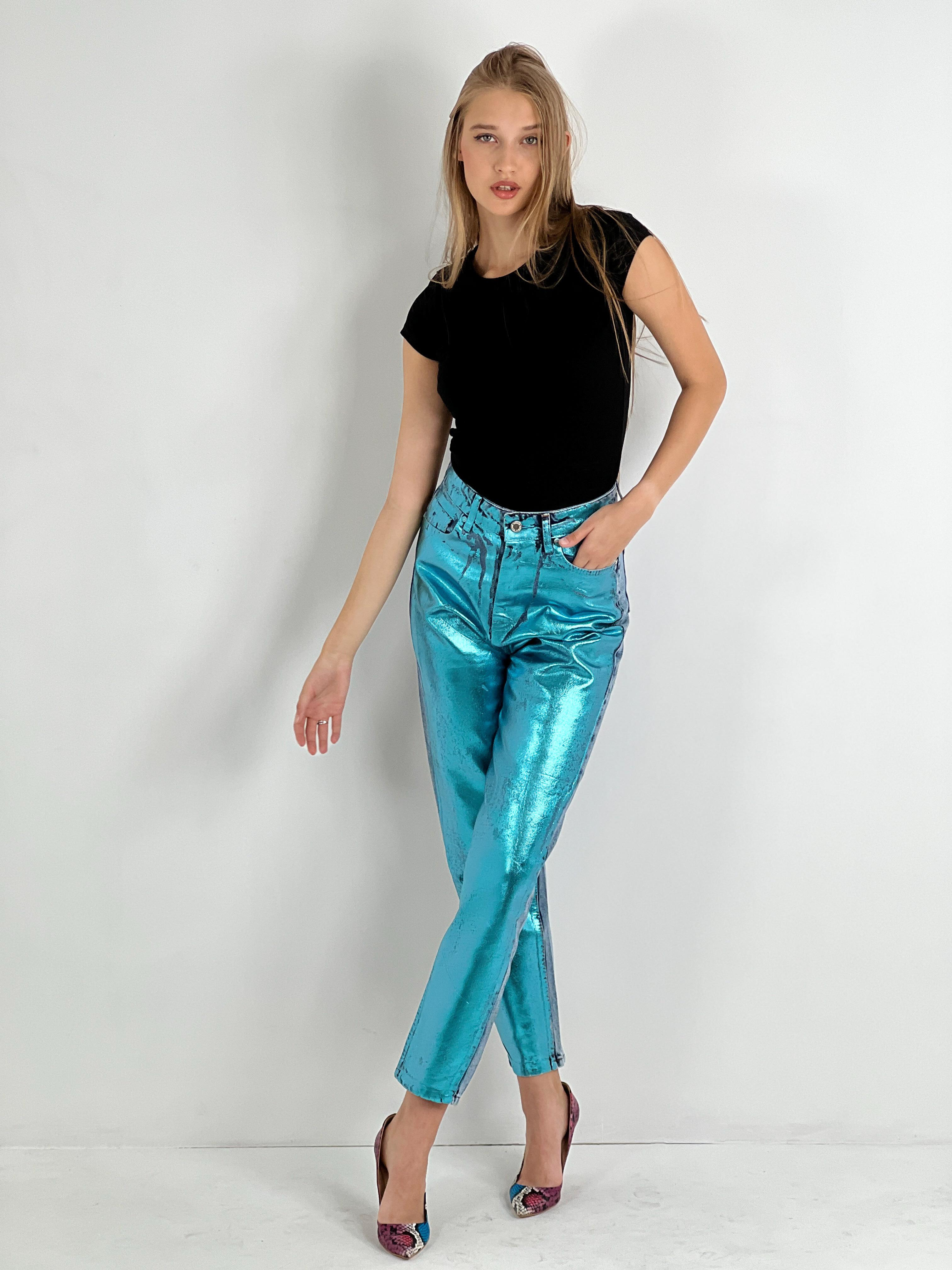 Kadın Varak Baskılı Mom Jean - Mavi-72738-19