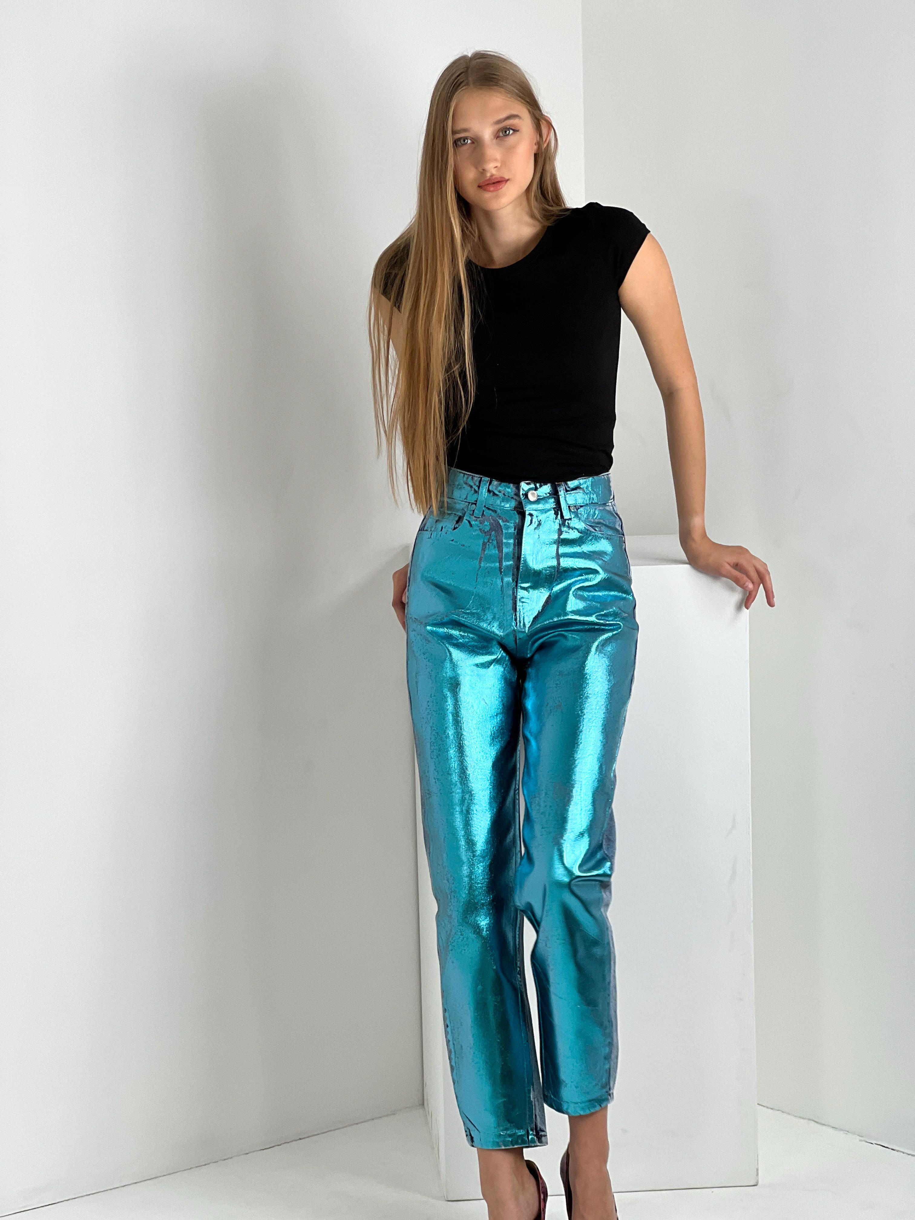 Kadın Varak Baskılı Mom Jean - Mavi-72738-19