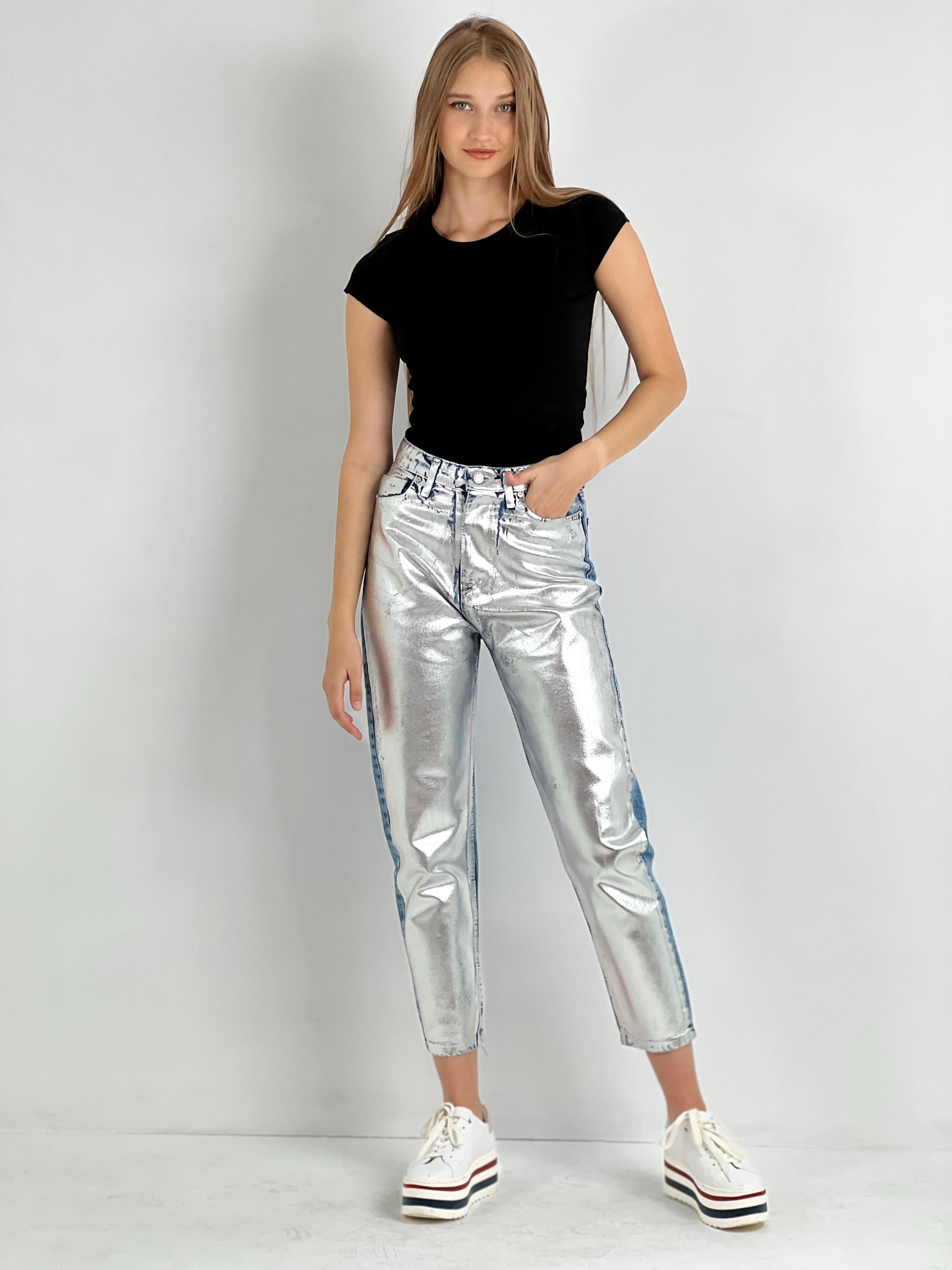 Kadın Varak Baskılı Mom Jean - Mavi-72738-19