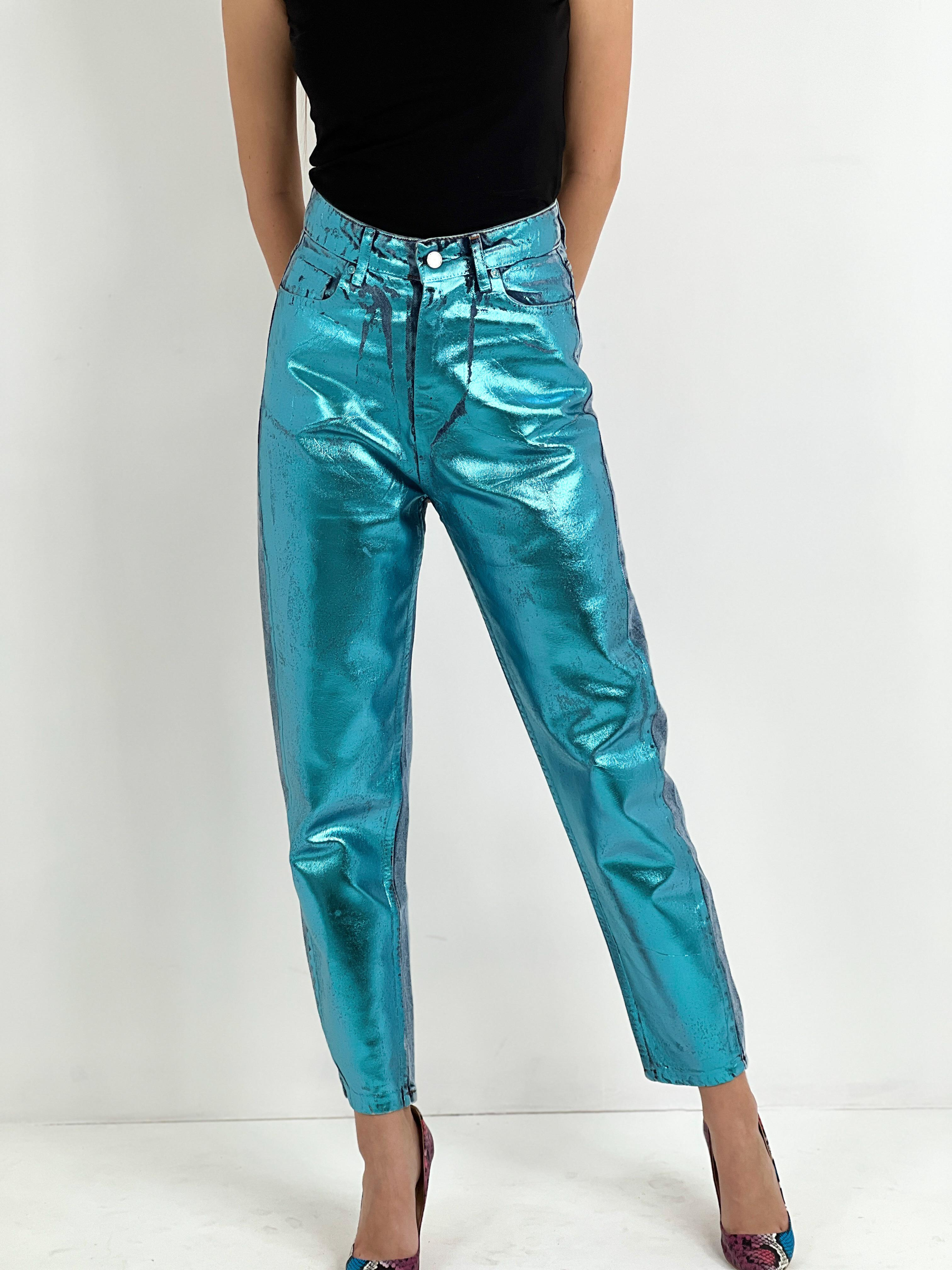 Kadın Varak Baskılı Mom Jean - Mavi-72738-19