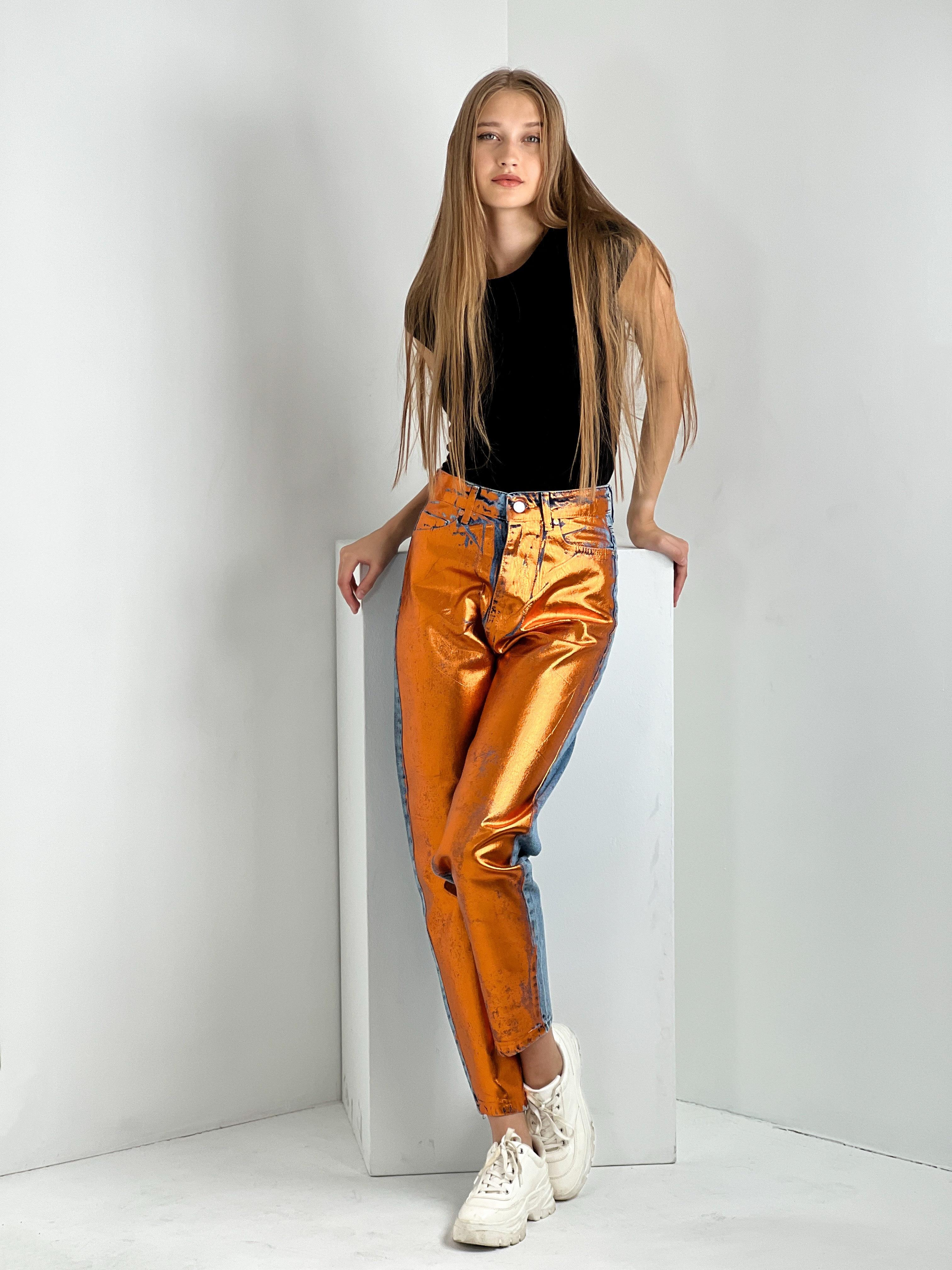 Kadın Varak Baskılı Mom Jean - Mavi-72738-19