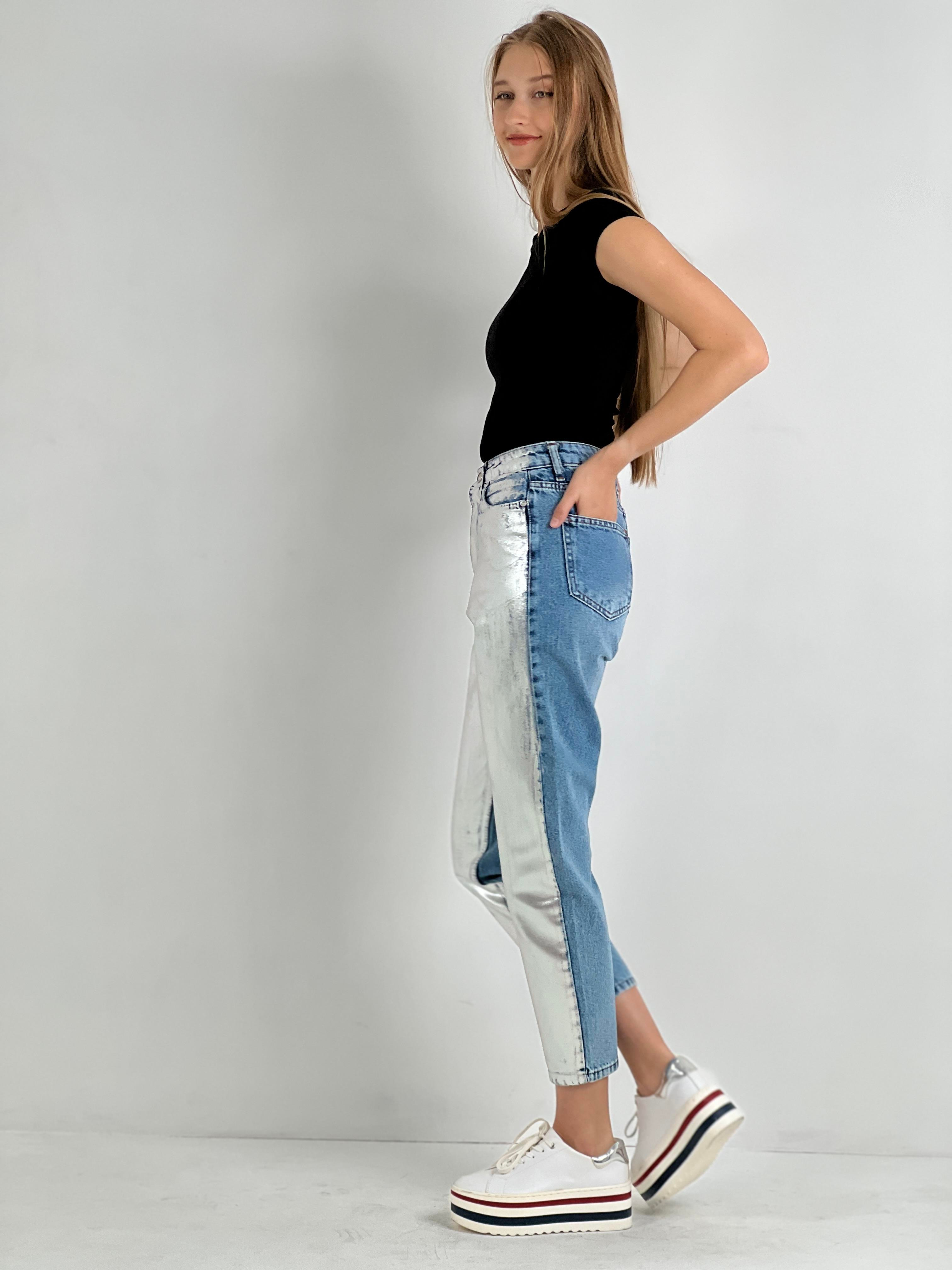 Kadın Varak Baskılı Mom Jean - Mavi-72738-19