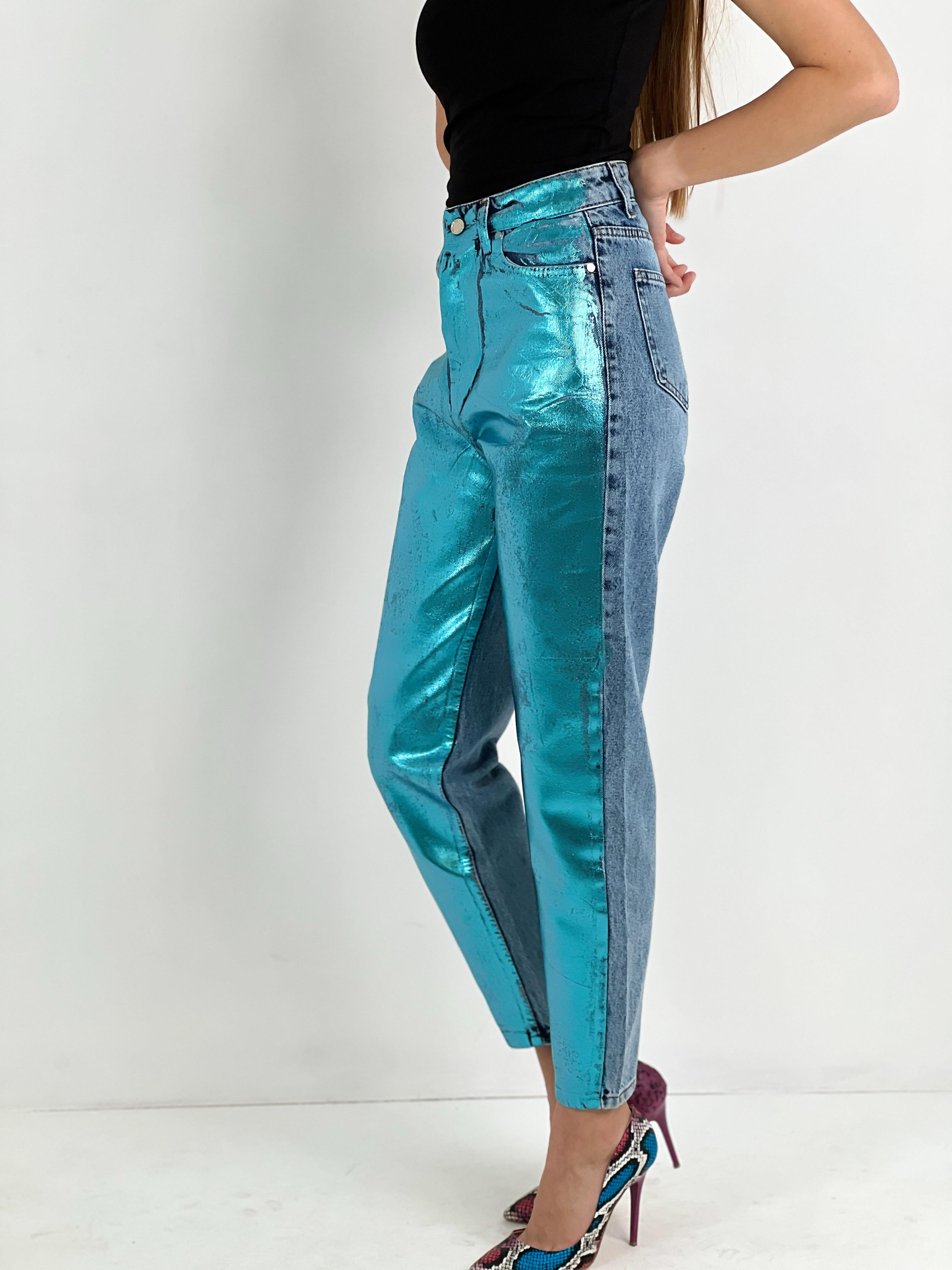 Kadın Varak Baskılı Mom Jean - Mavi-72738-19