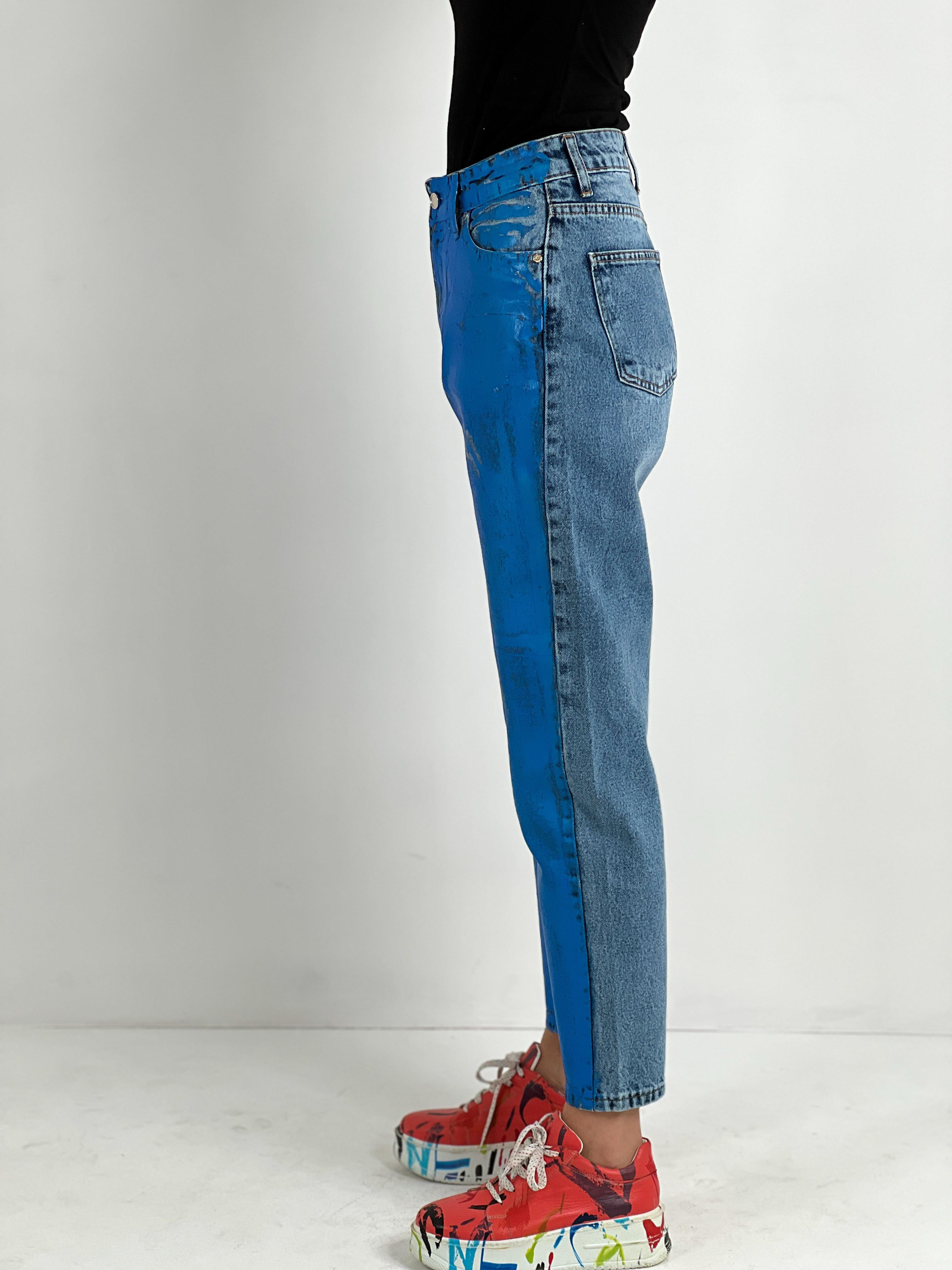 Kadın Varak Baskılı Mom Jean - Mavi-72738-19