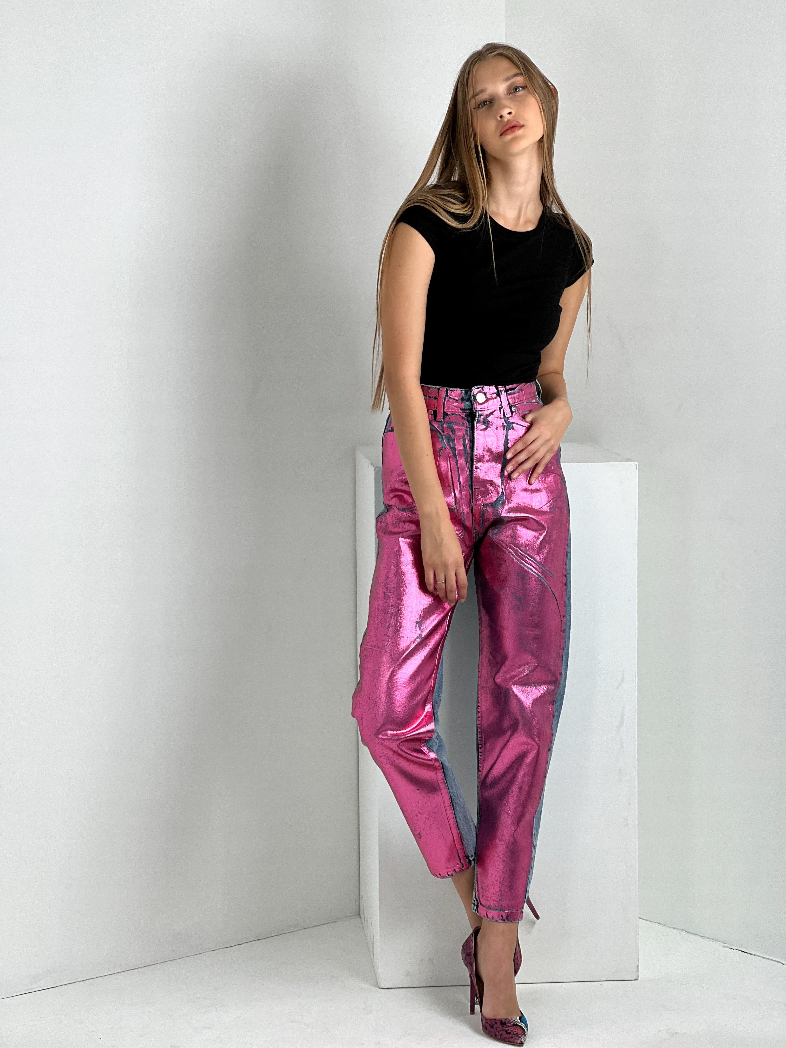 Kadın Varak Baskılı Mom Jean - Mavi-72738-19