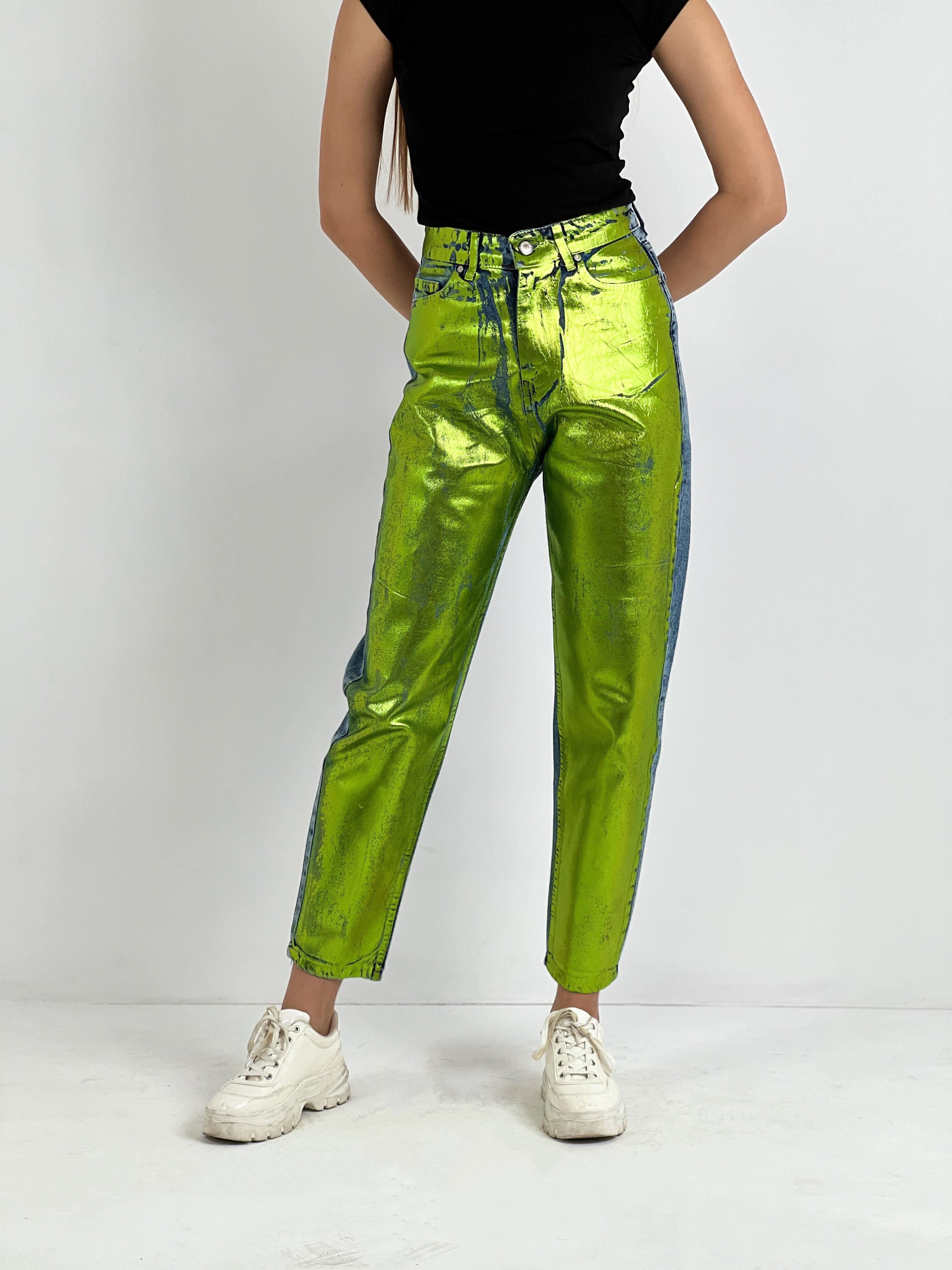 Kadın Varak Baskılı Mom Jean - Mavi-72738-19