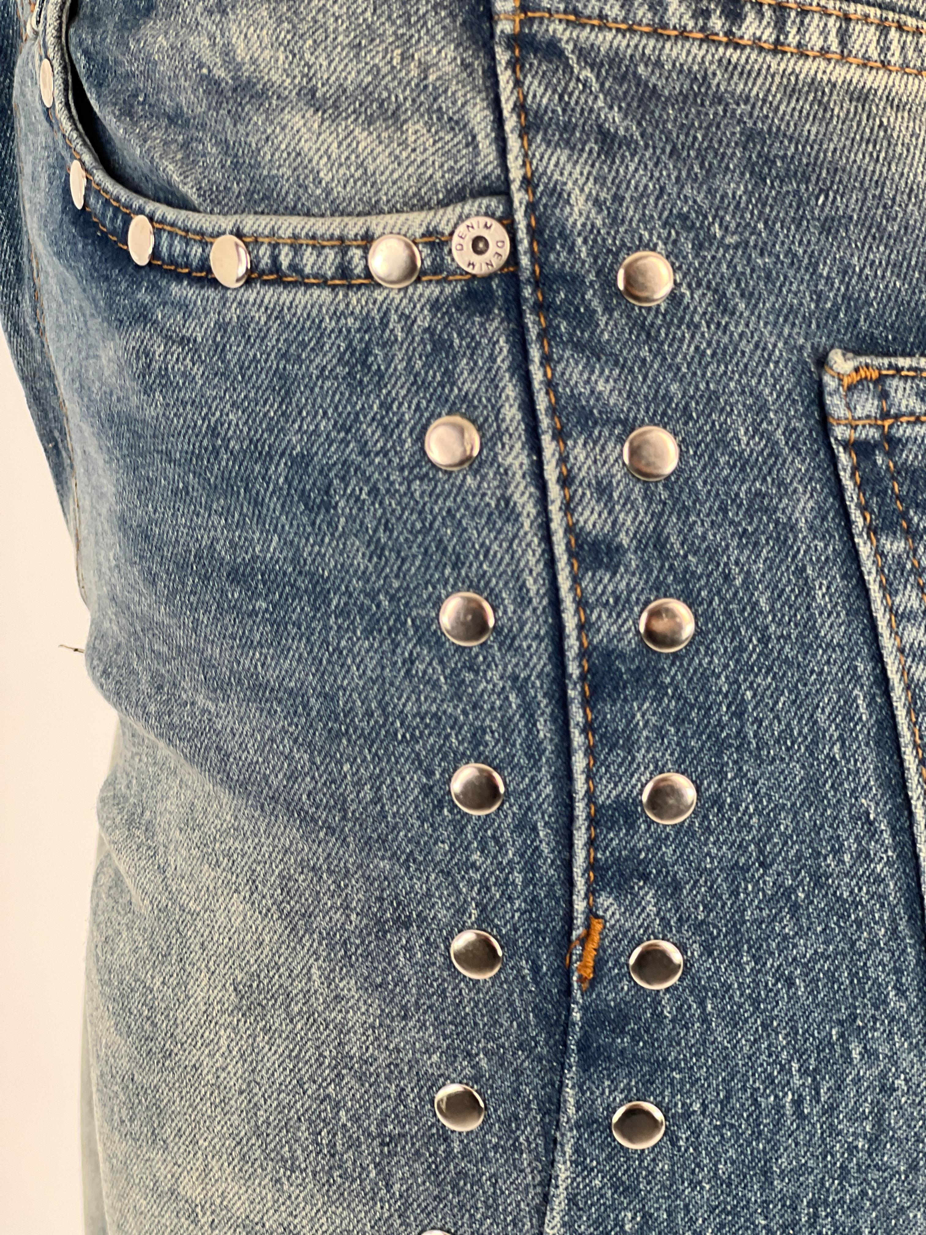 Kadın Yanları Taş Detaylı Düz Paça Mavi Jean Pantolon-75456-45