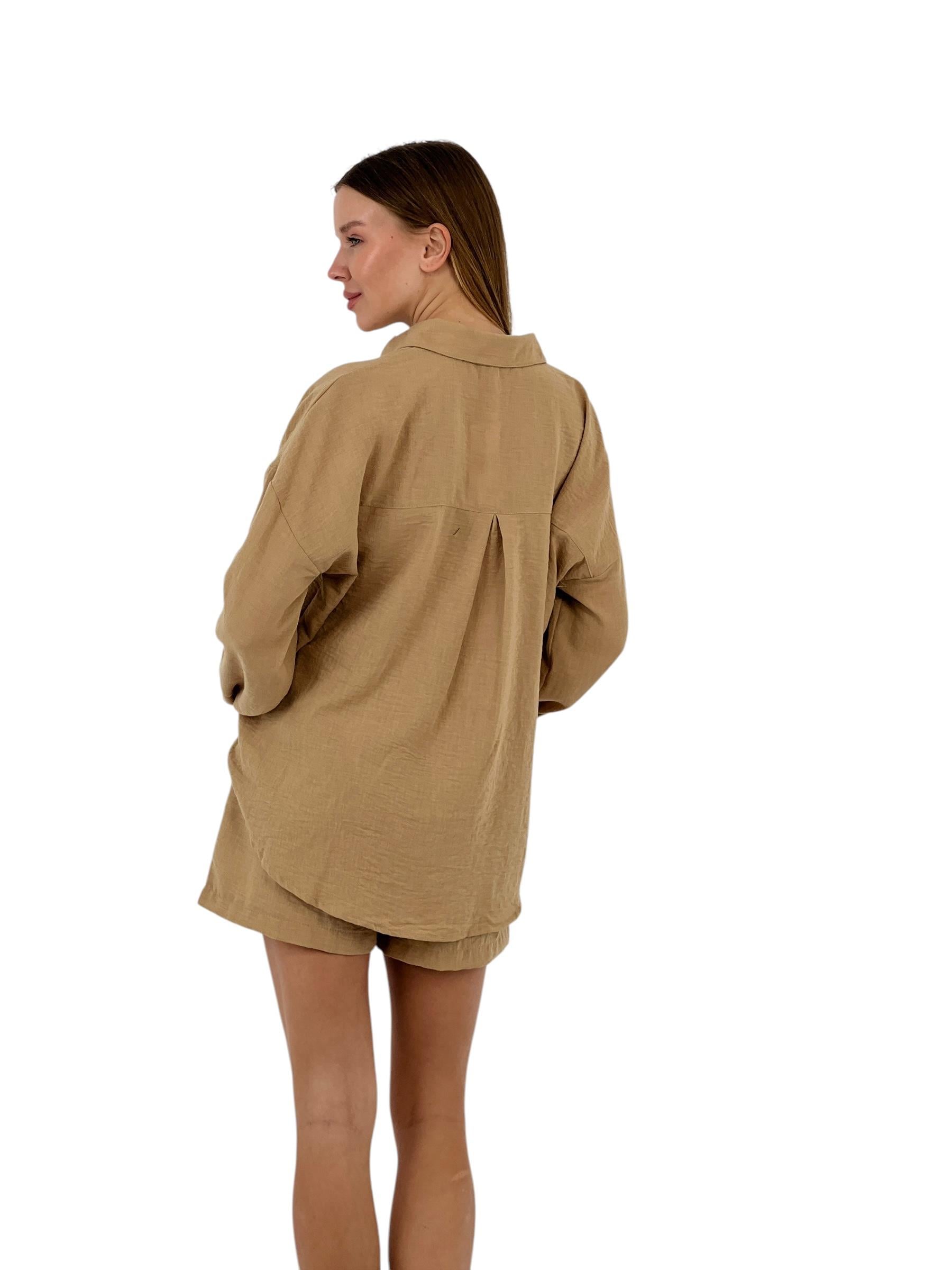 Kadın Yazlık Oversize Gömlek Mini Şort Alt Üst İkili Takım-63303