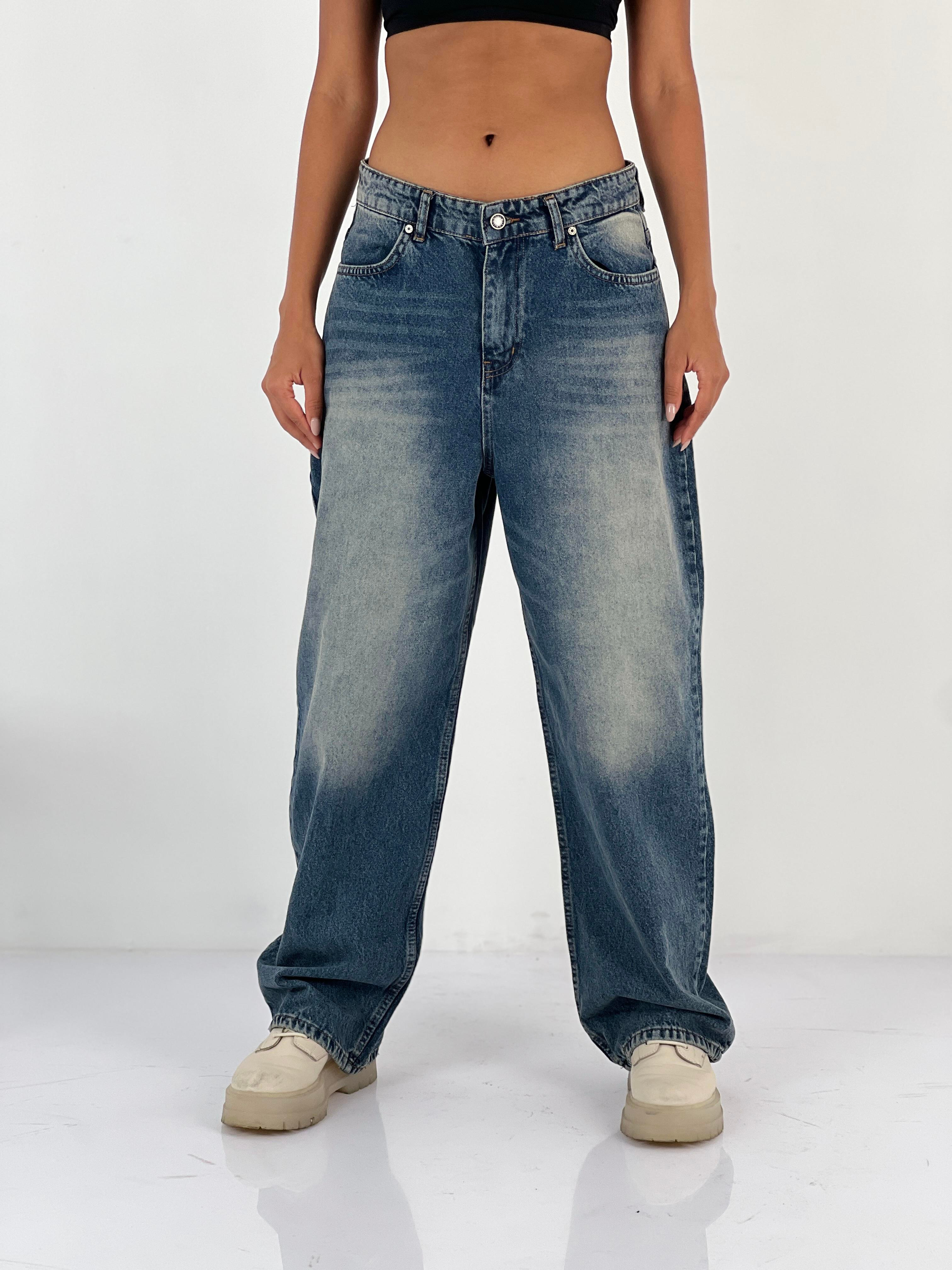 Kadın Yüksek Bel Bol Paça Jean Pantolon-75464