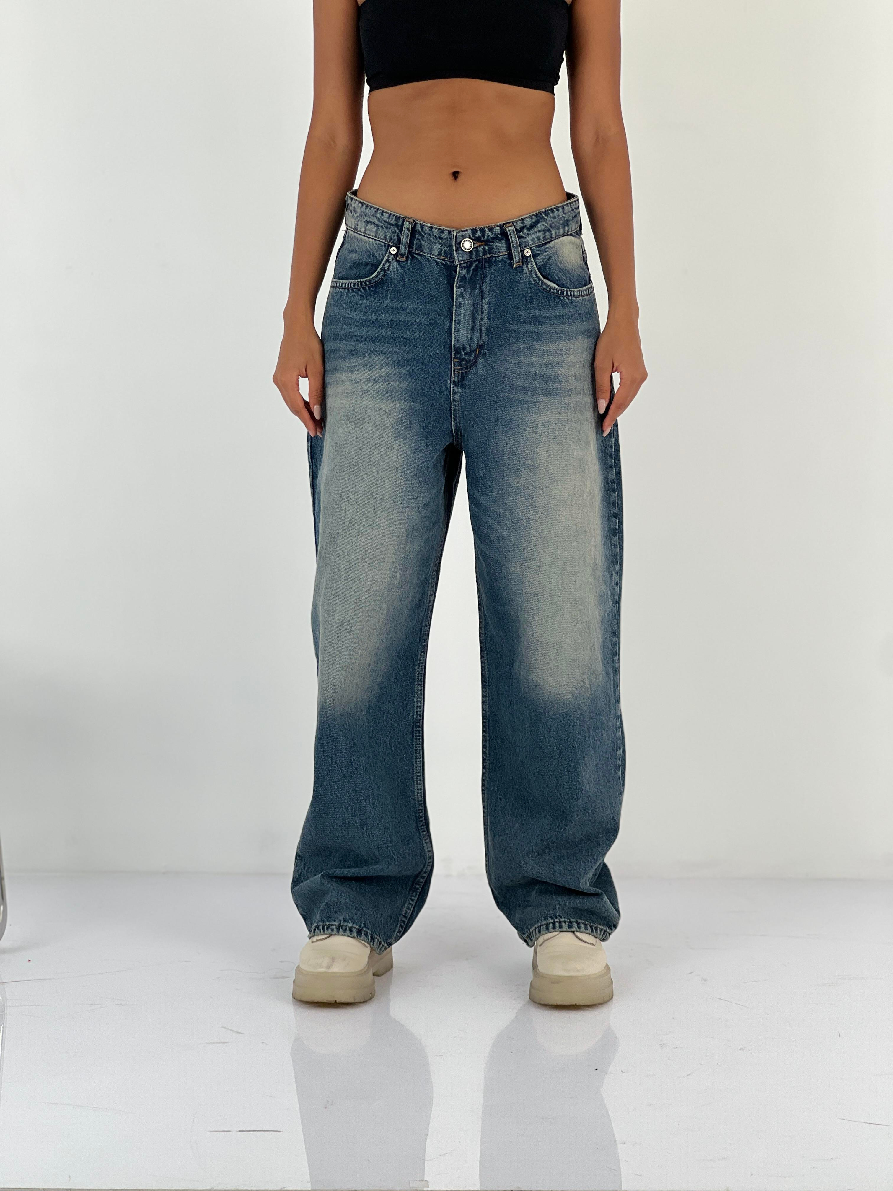 Kadın Yüksek Bel Bol Paça Jean Pantolon-75464