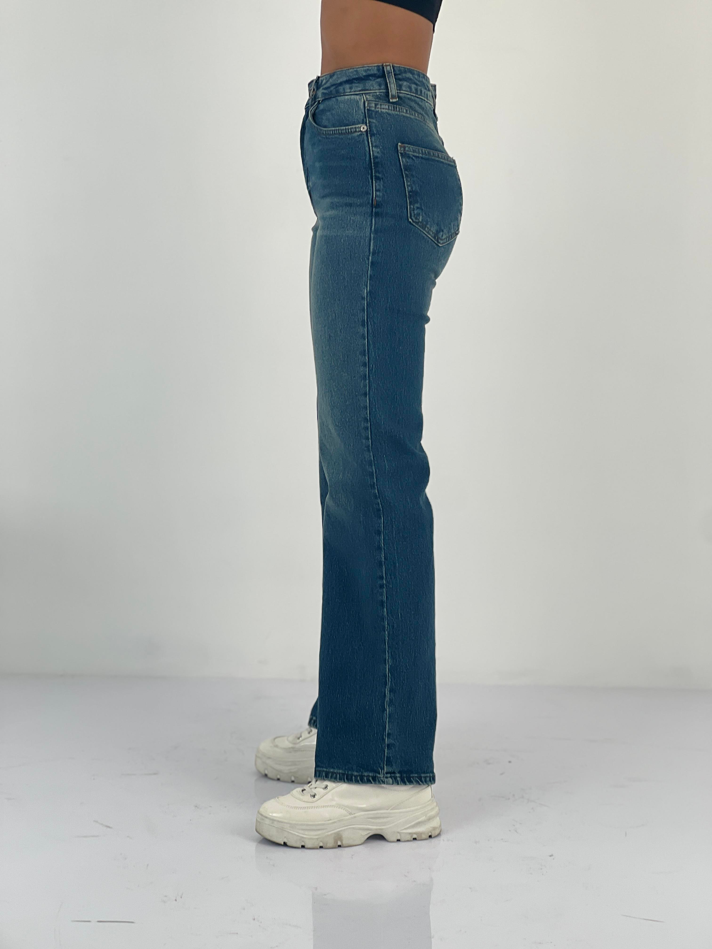 Kadın Yüksek Bel Düz Kesim Mavi Jean Pantolon-75456