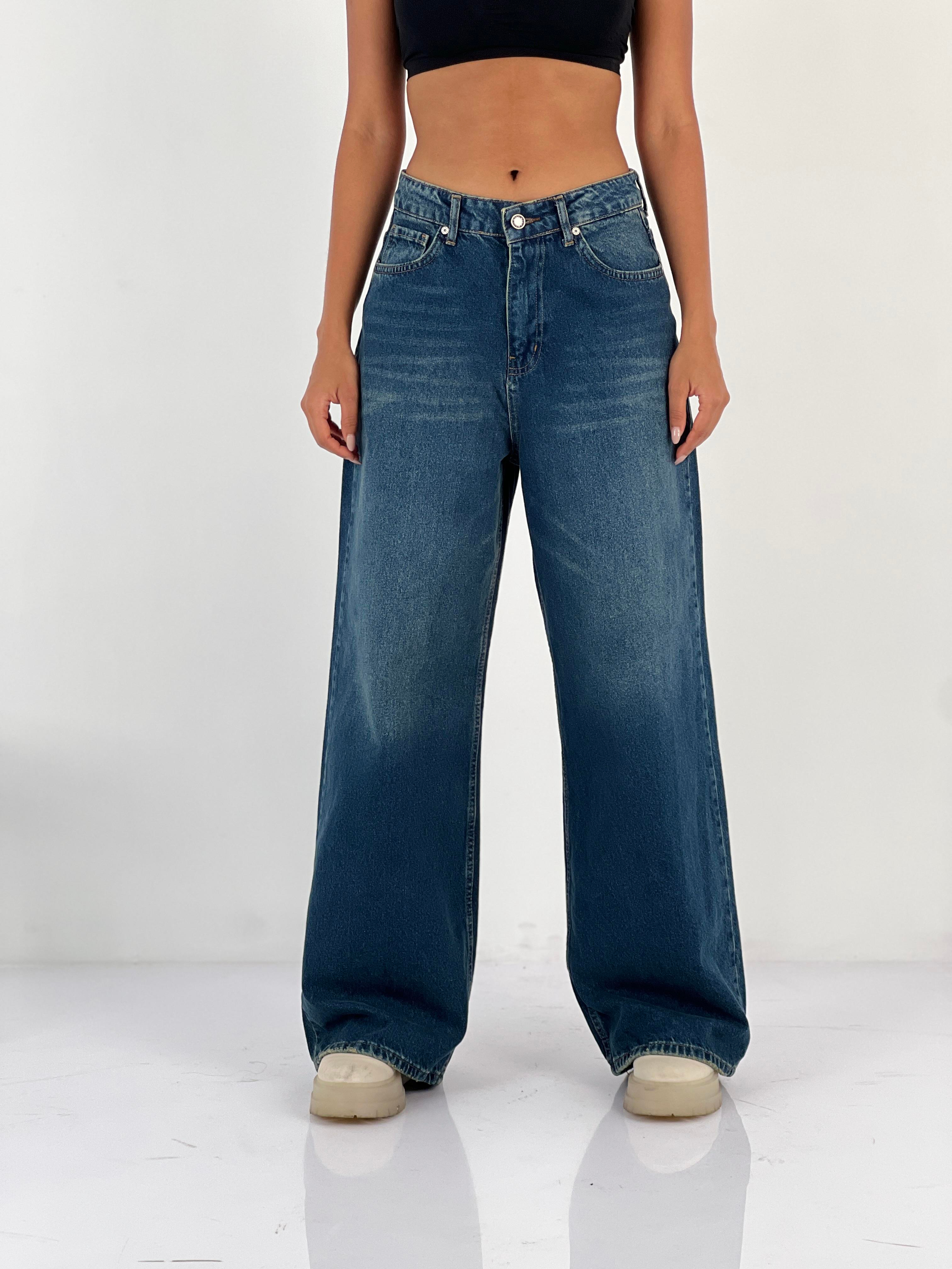 Kadın Yüksek Bel Geniş Paça Jean Pantolon-75463