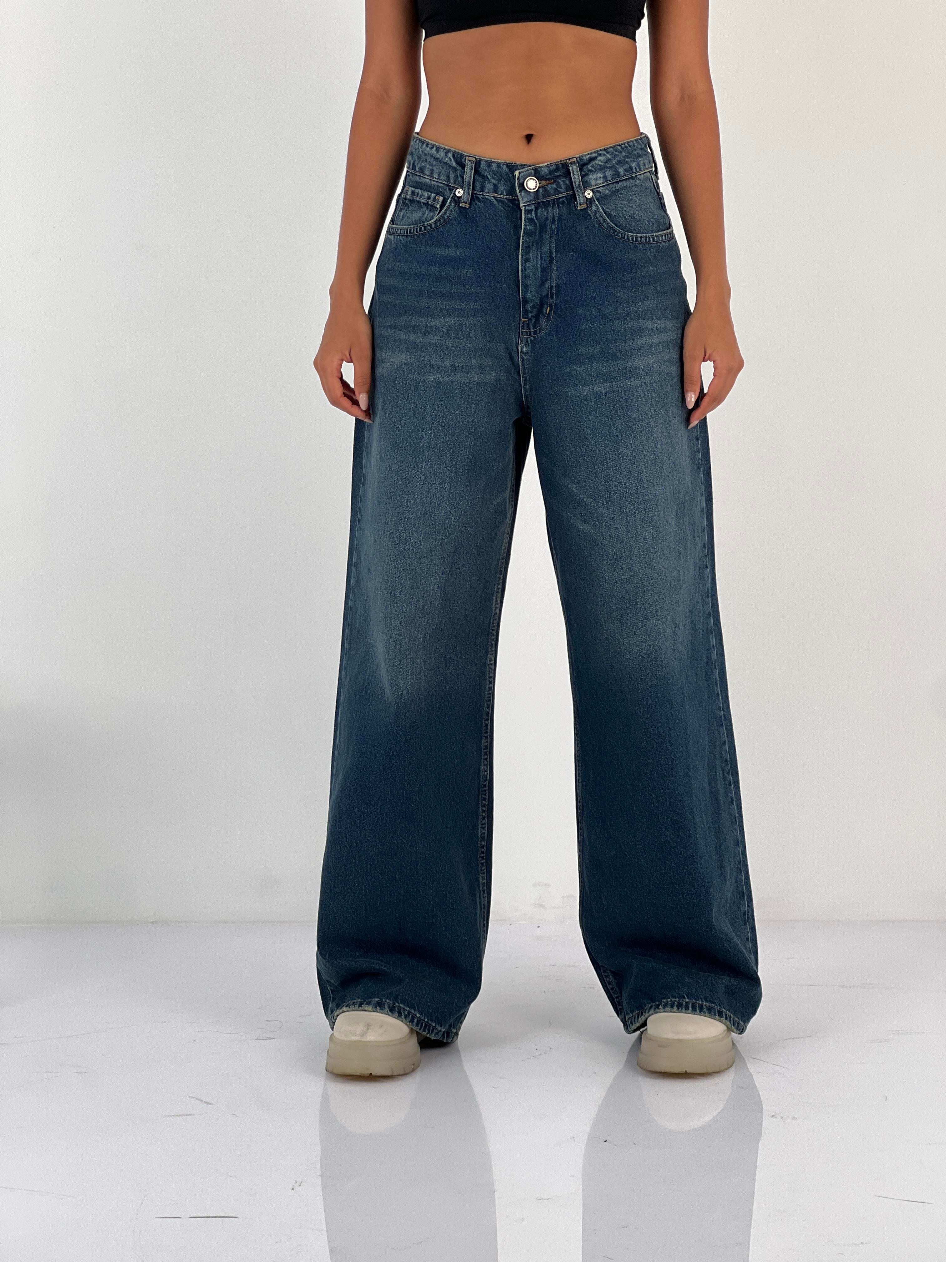 Kadın Yüksek Bel Geniş Paça Jean Pantolon-75463