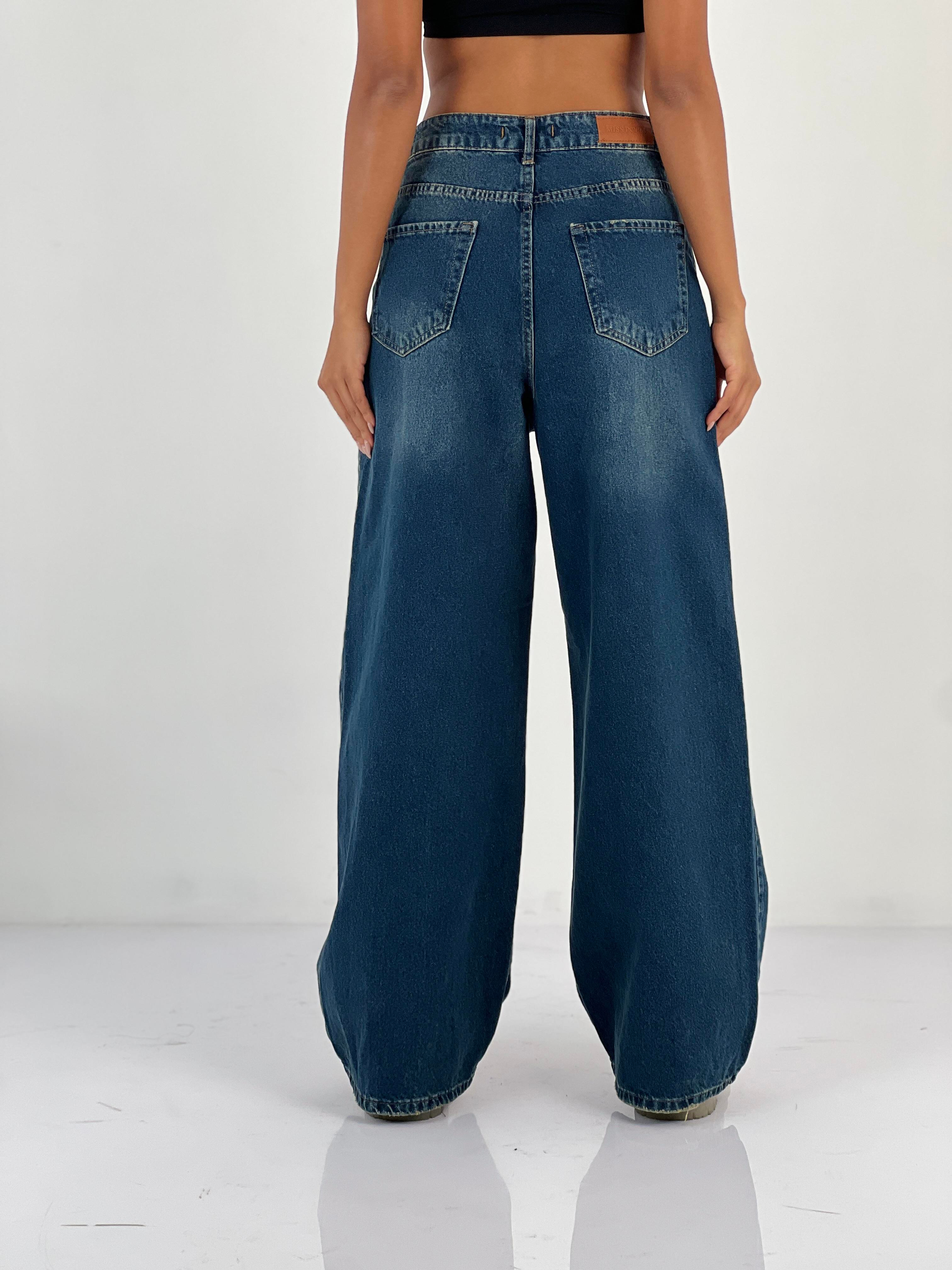 Kadın Yüksek Bel Geniş Paça Jean Pantolon-75463