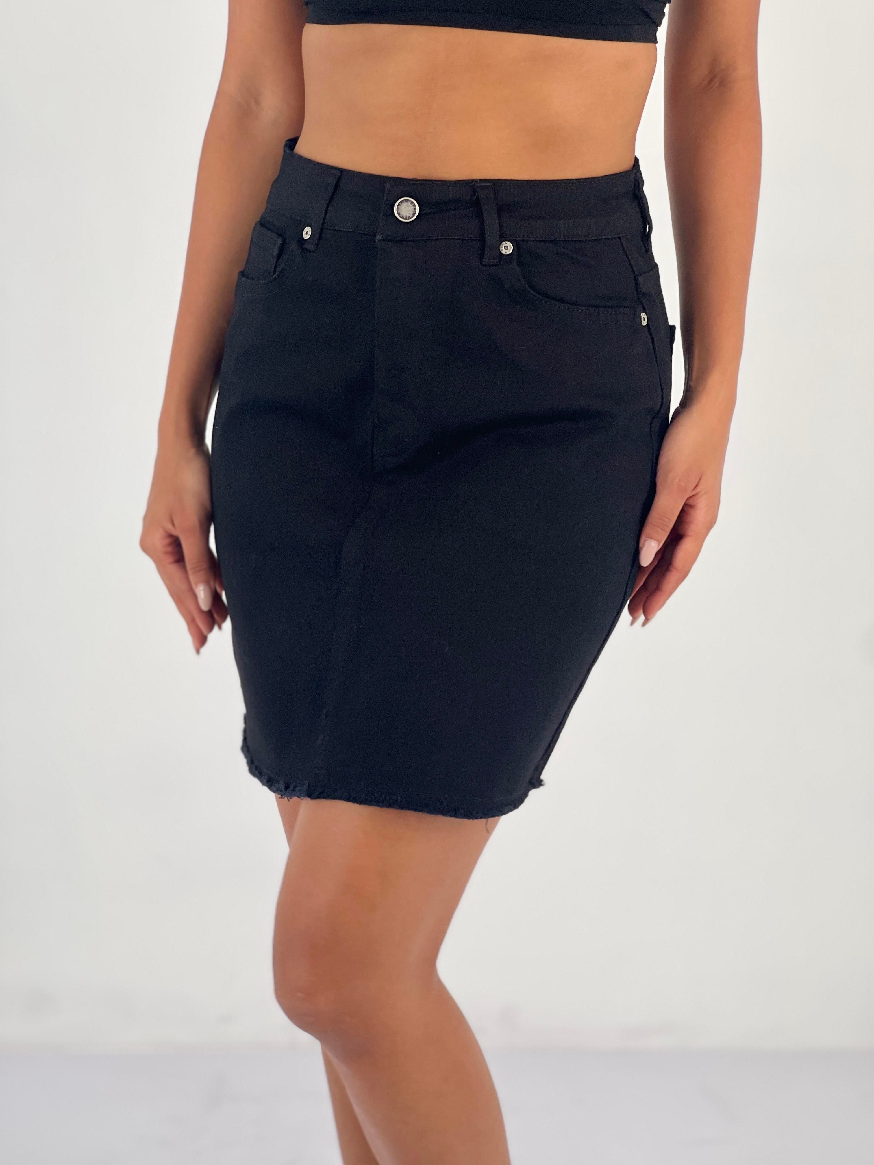 Kadın Yüksek Bel Püsküllü Kot Etek-72764