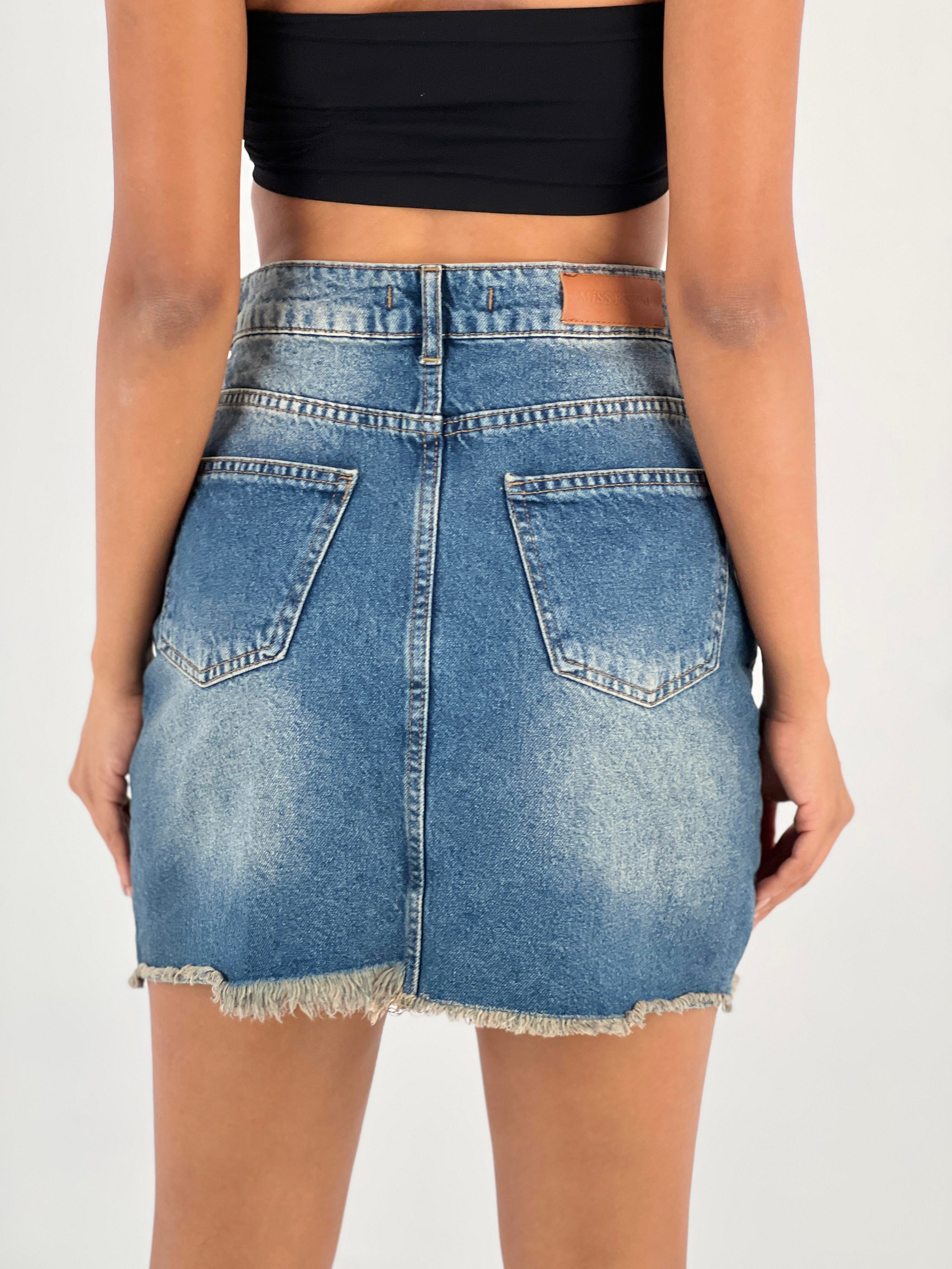 Kadın Yüksek Bel Püsküllü Kot Etek-72764