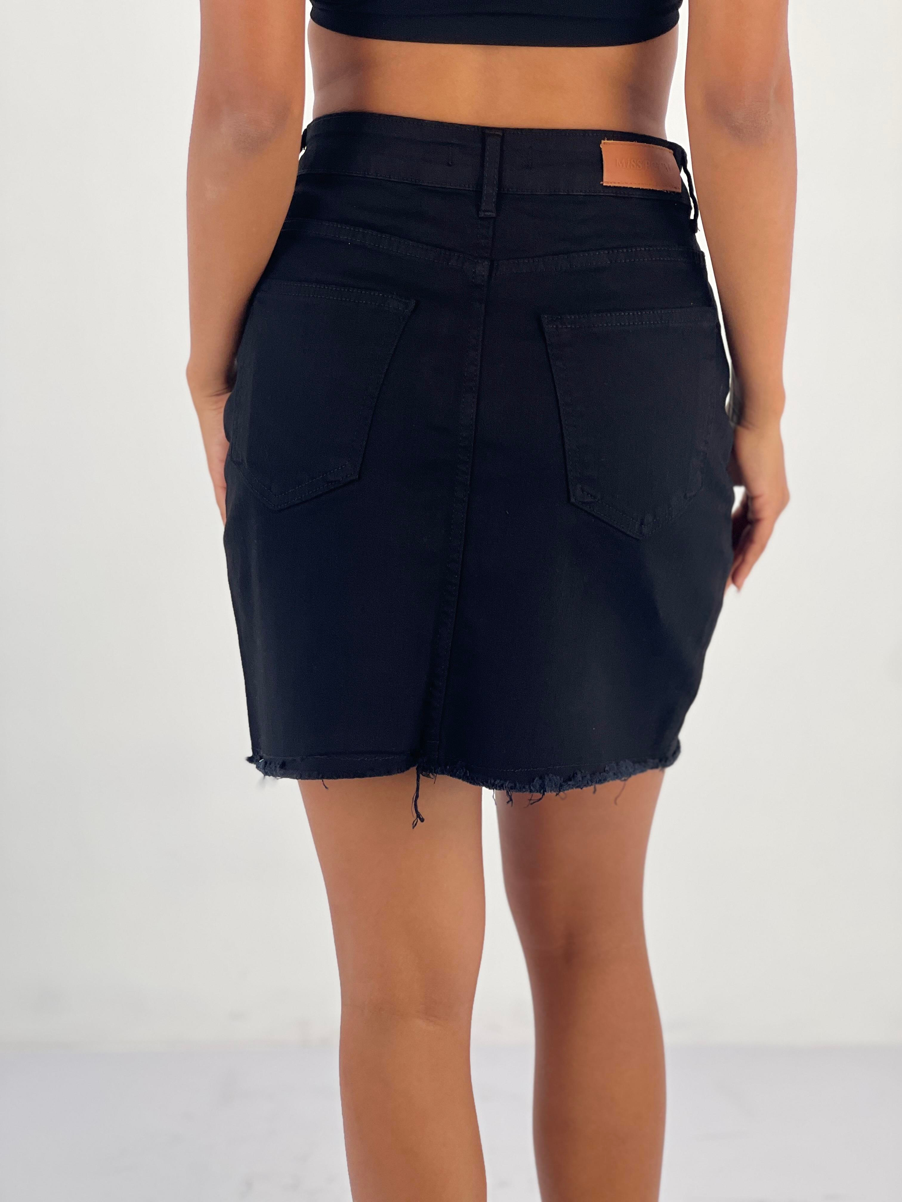 Kadın Yüksek Bel Püsküllü Kot Etek-72764