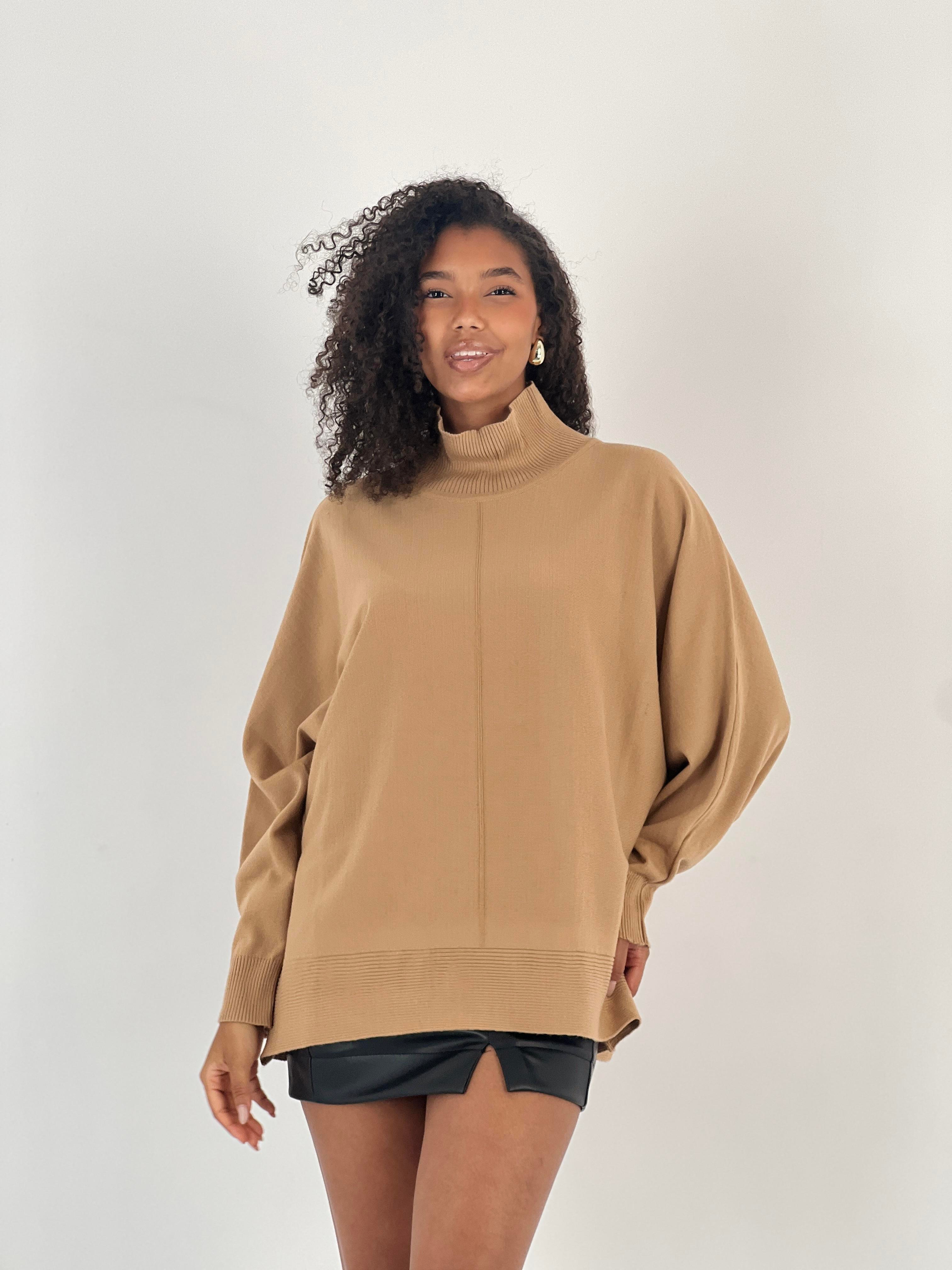 Kadın Yüksek Yaka Camel Oversize Triko-34534