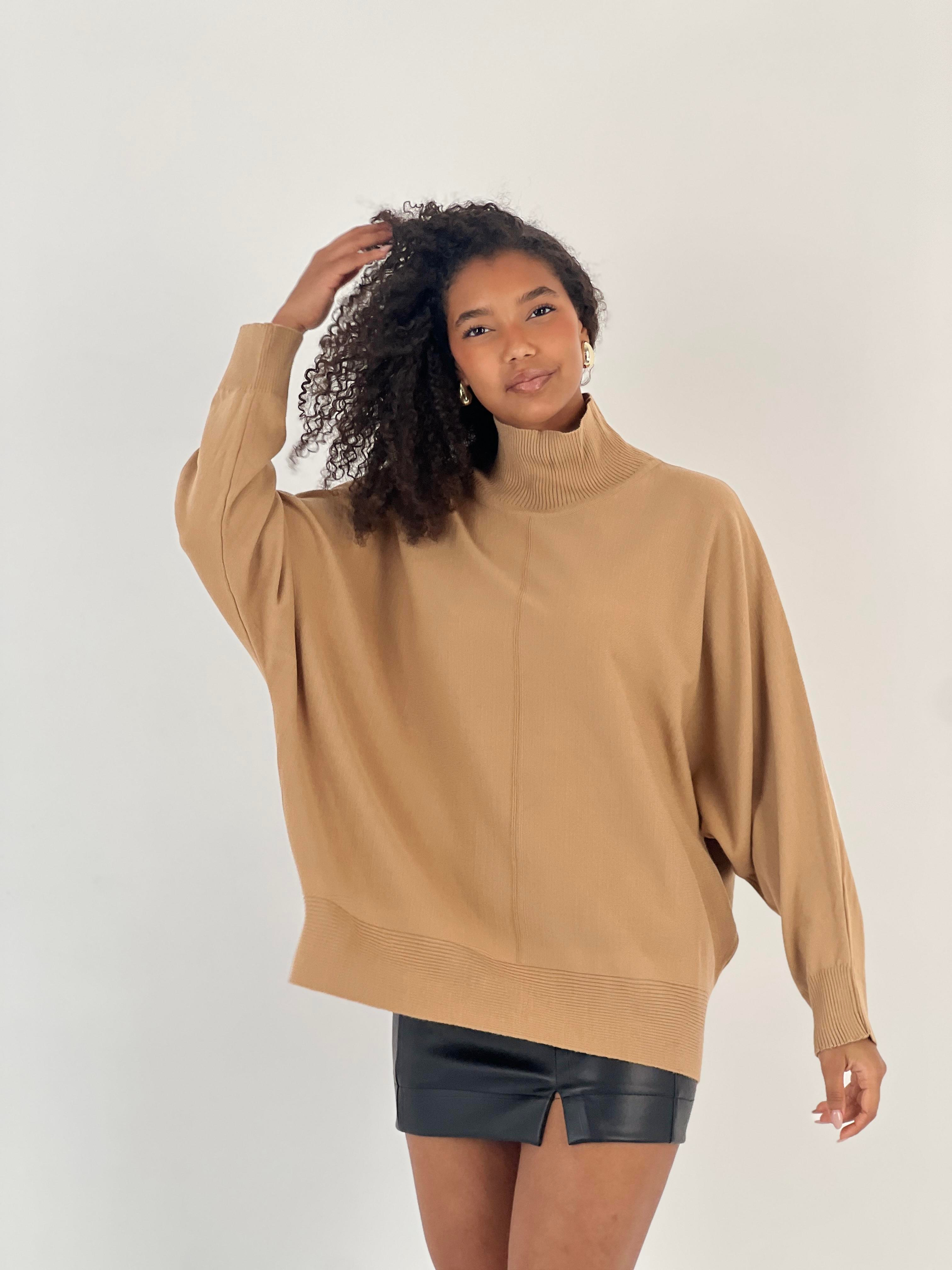 Kadın Yüksek Yaka Camel Oversize Triko-34534