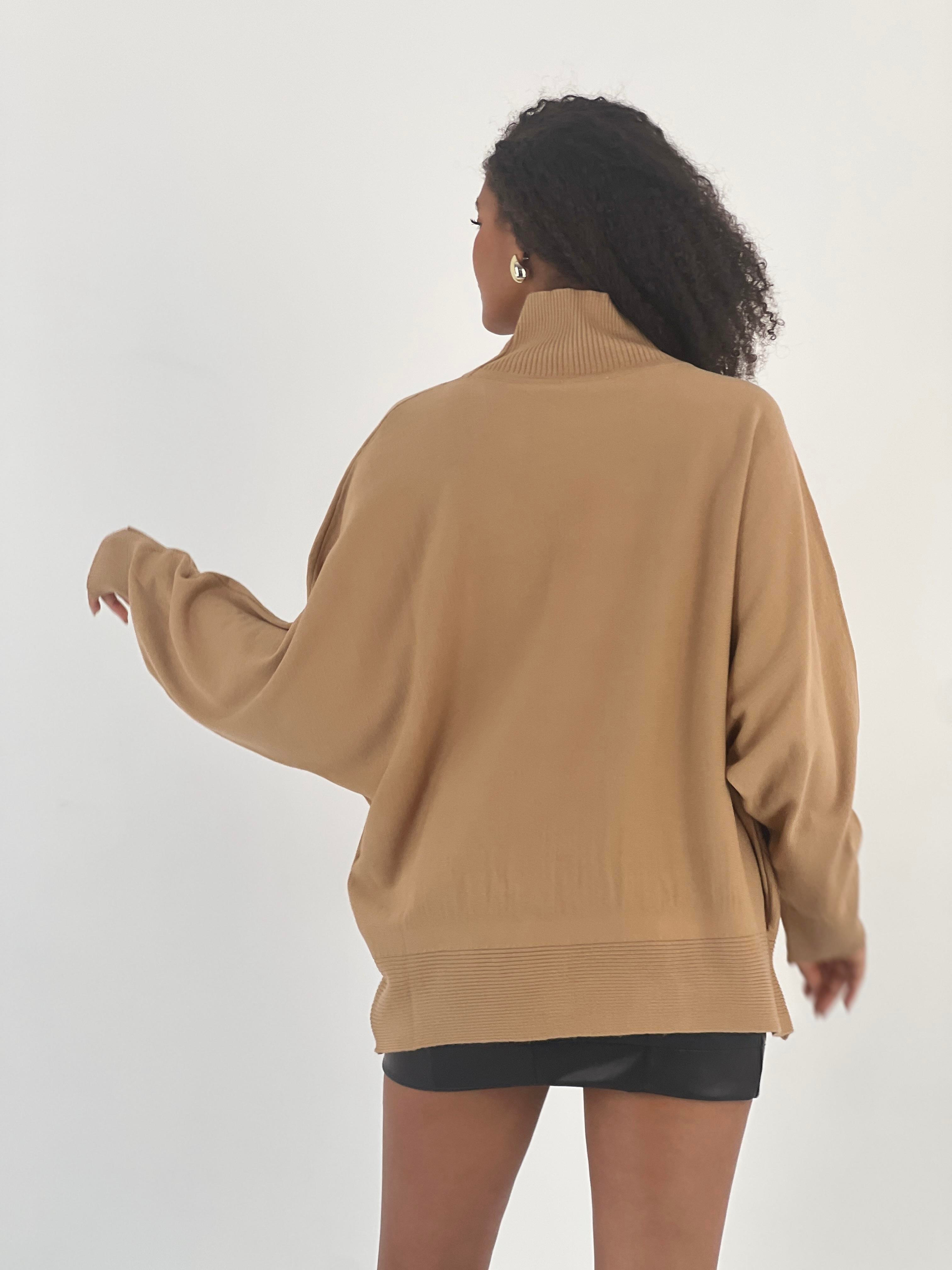 Kadın Yüksek Yaka Camel Oversize Triko-34534