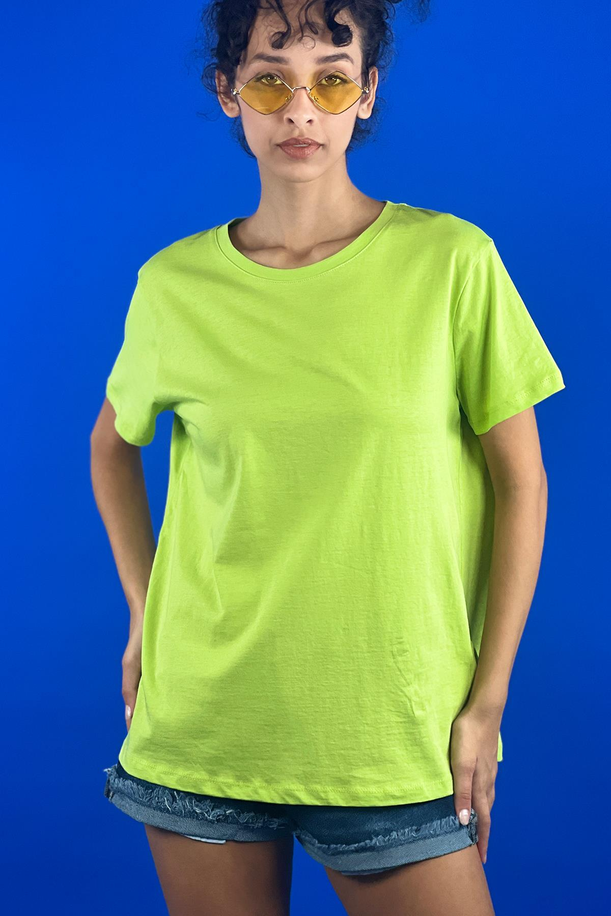 Rahat Kesim Bisiklet Yaka Basic Pamuk Tshirt-15509-00