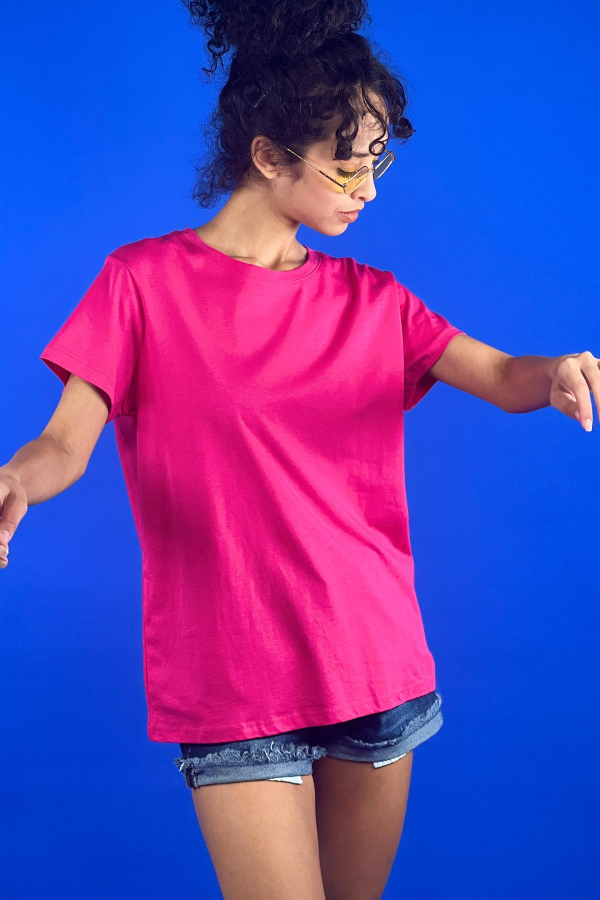 Rahat Kesim Bisiklet Yaka Basic Pamuk Tshirt-15509-00