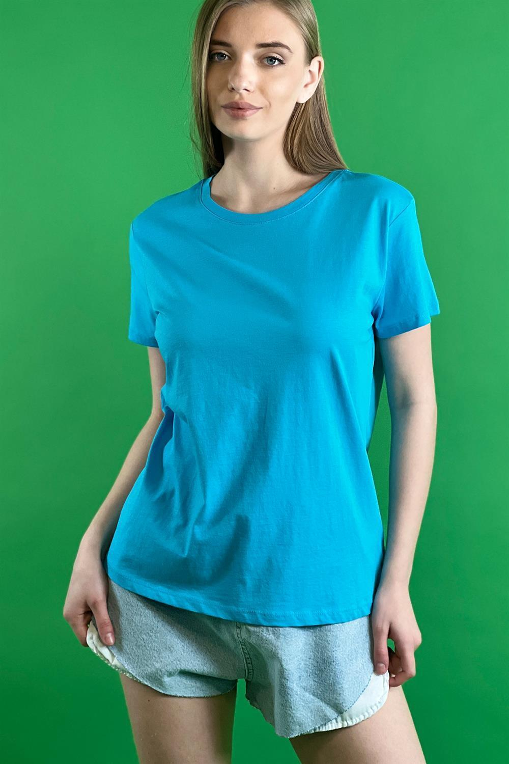 Rahat Kesim Bisiklet Yaka Basic Pamuk Tshirt-15509-00