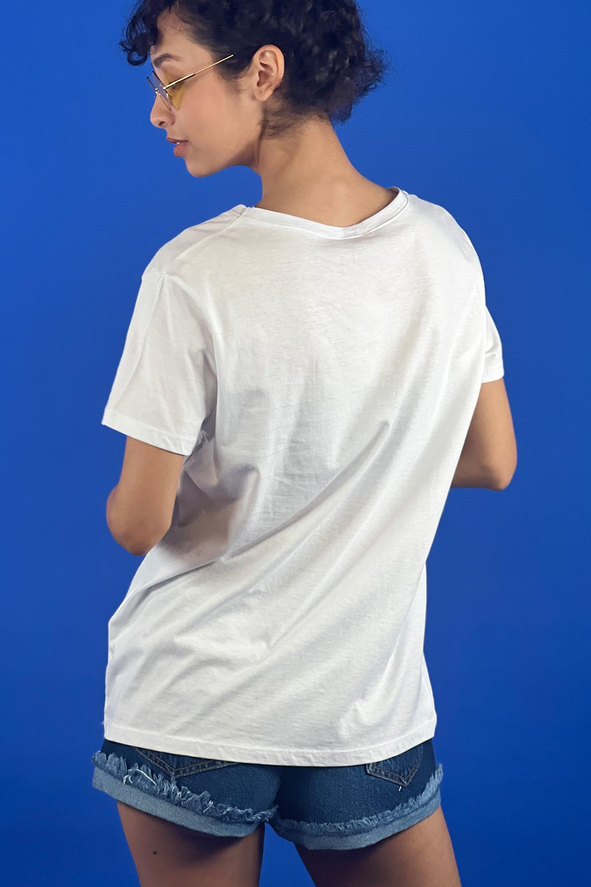 Rahat Kesim Bisiklet Yaka Basic Pamuk Tshirt-15509-00