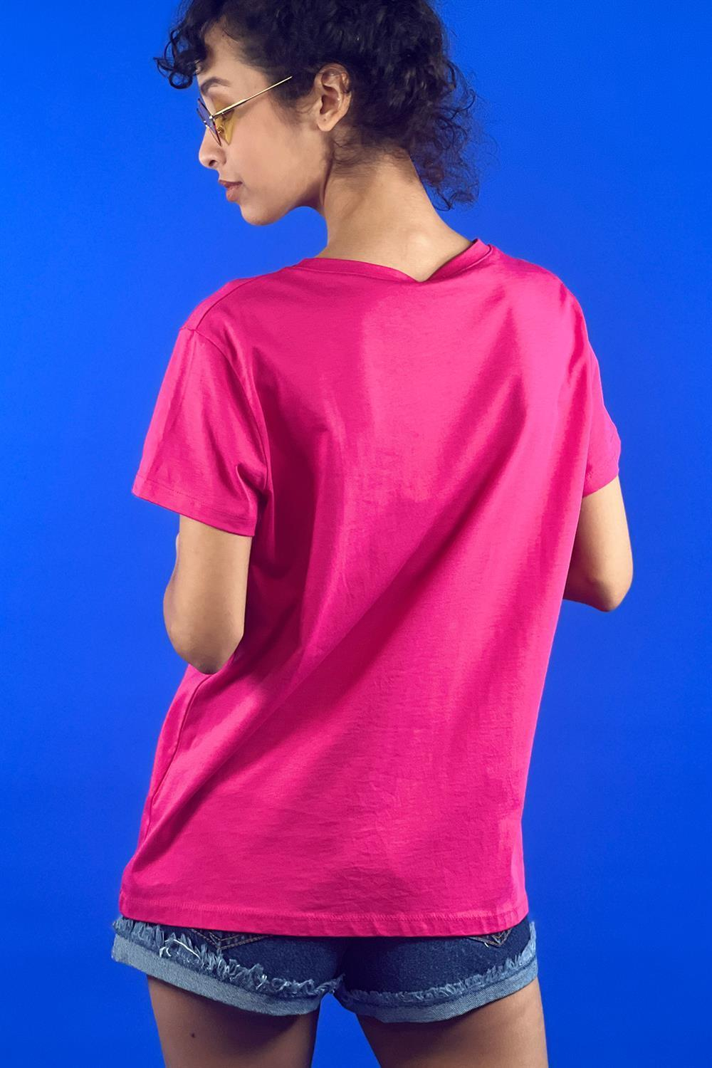 Rahat Kesim Bisiklet Yaka Basic Pamuk Tshirt-15509-00