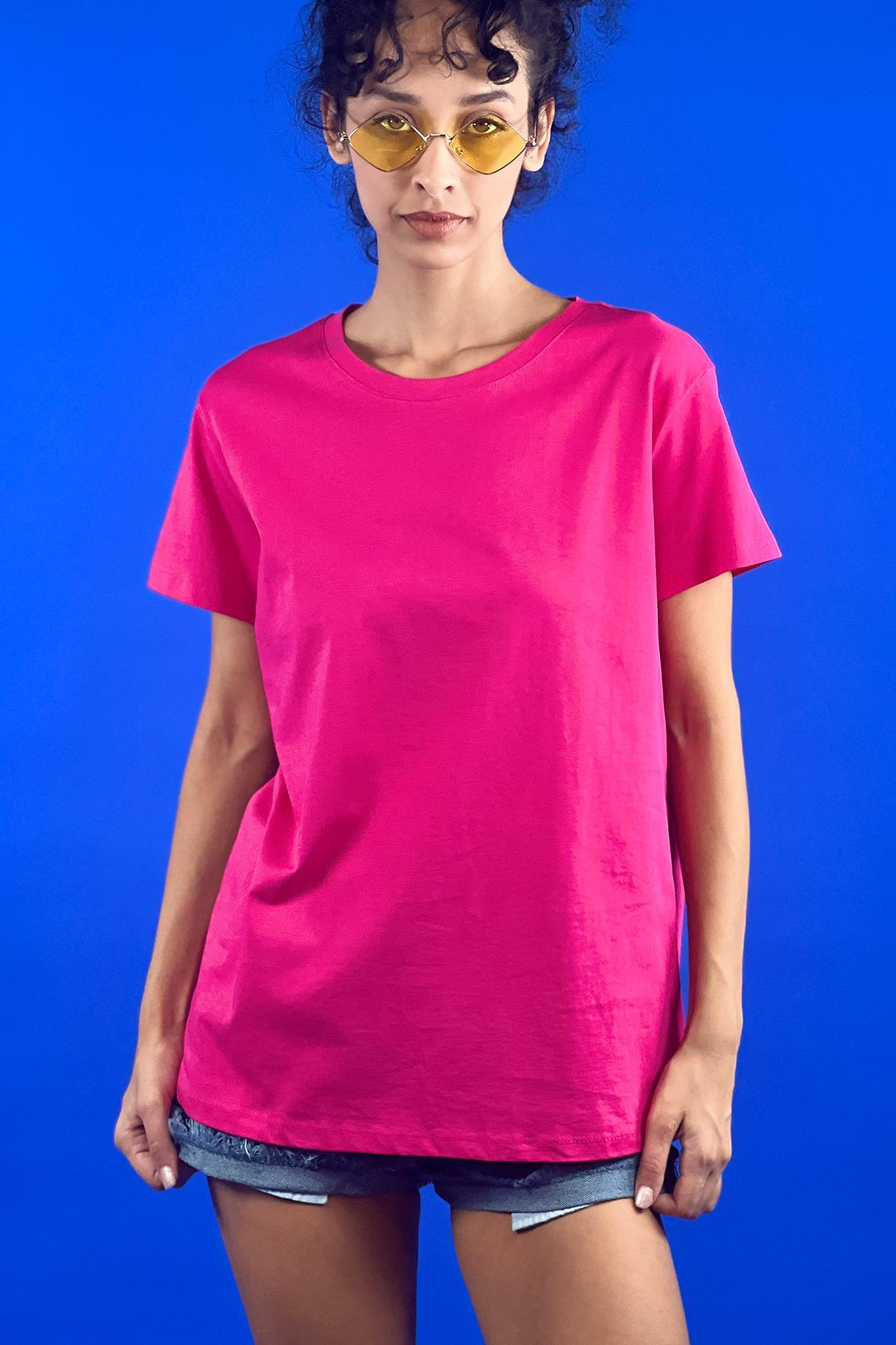 Rahat Kesim Bisiklet Yaka Basic Pamuk Tshirt-15509-00