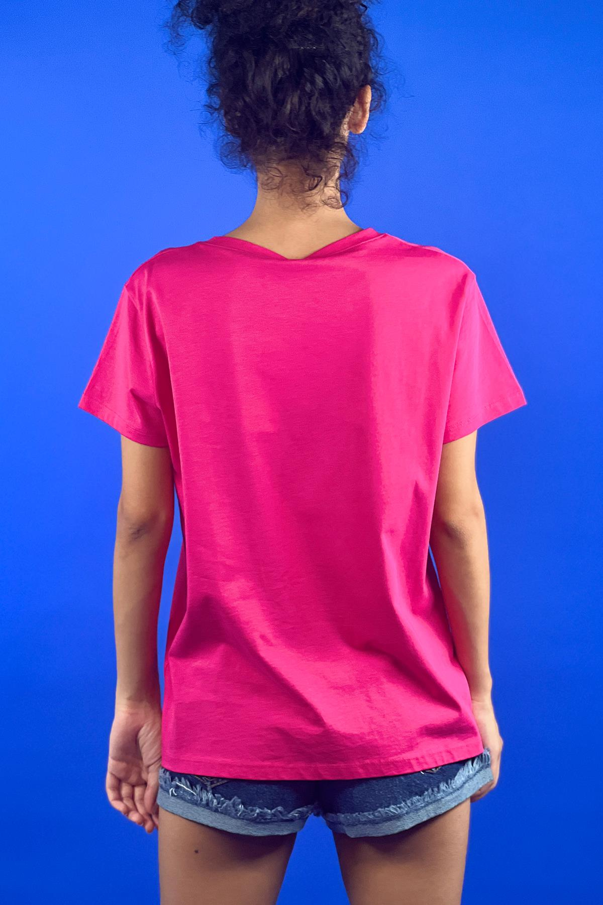 Rahat Kesim Bisiklet Yaka Basic Pamuk Tshirt-15509-00