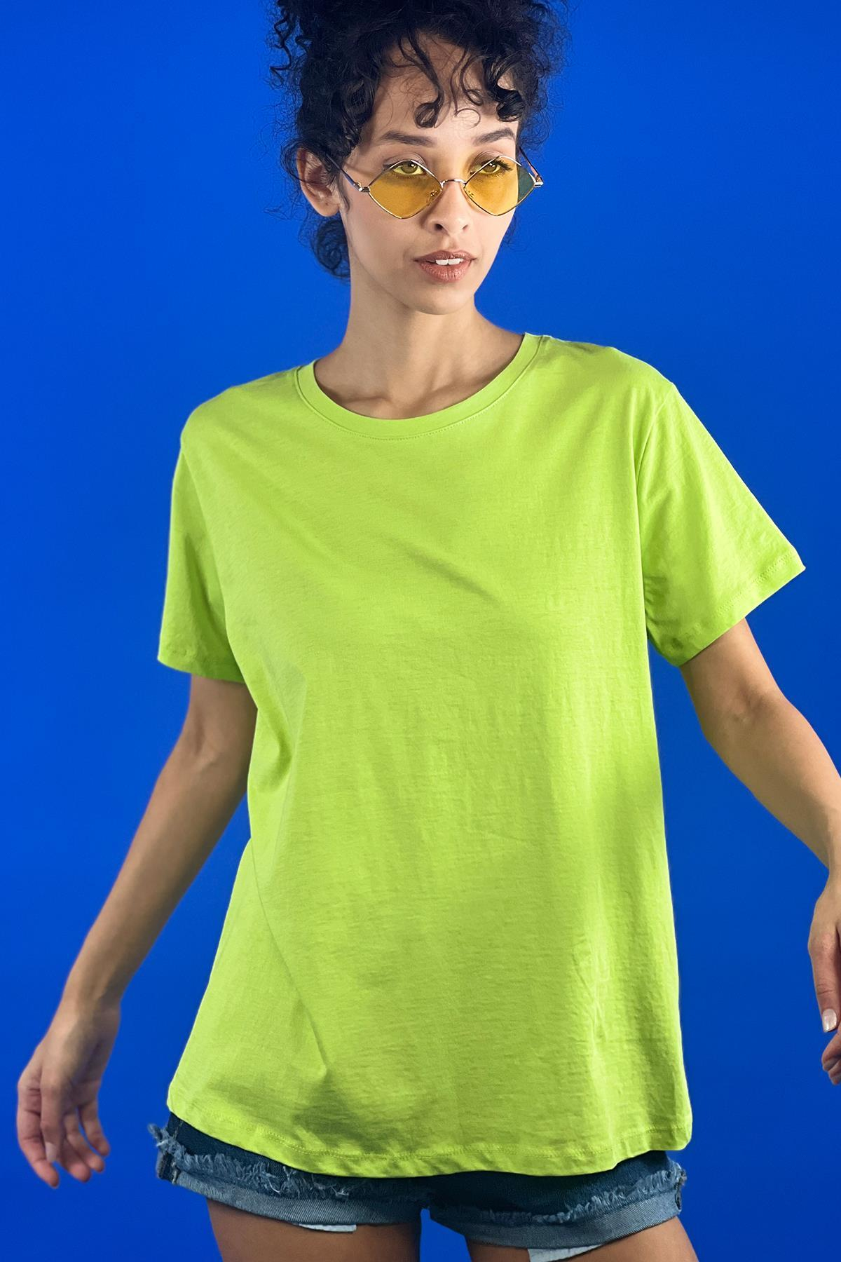 Rahat Kesim Bisiklet Yaka Basic Pamuk Tshirt-15509-00