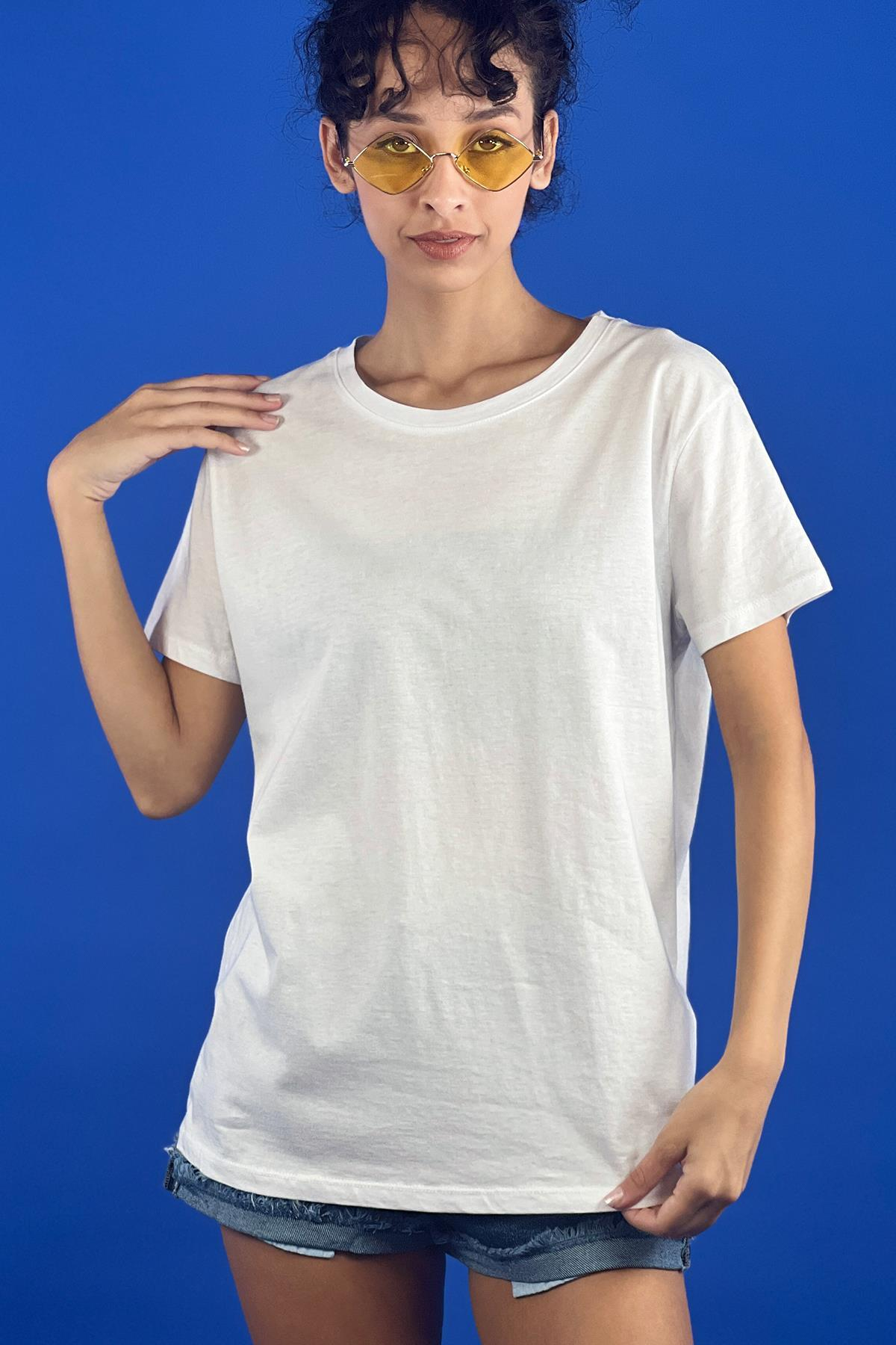 Rahat Kesim Bisiklet Yaka Basic Pamuk Tshirt-15509-00