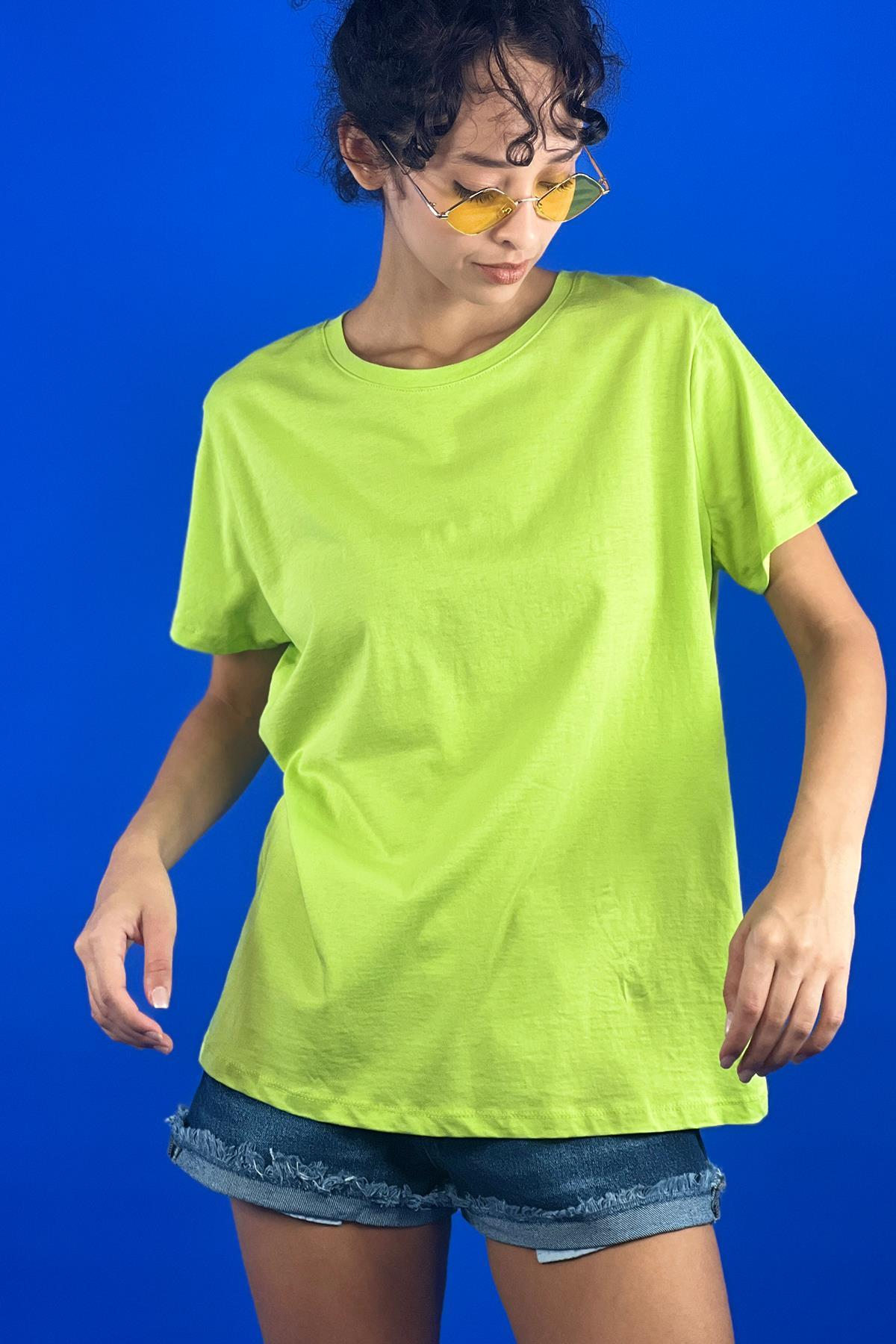 Rahat Kesim Bisiklet Yaka Basic Pamuk Tshirt-15509-00