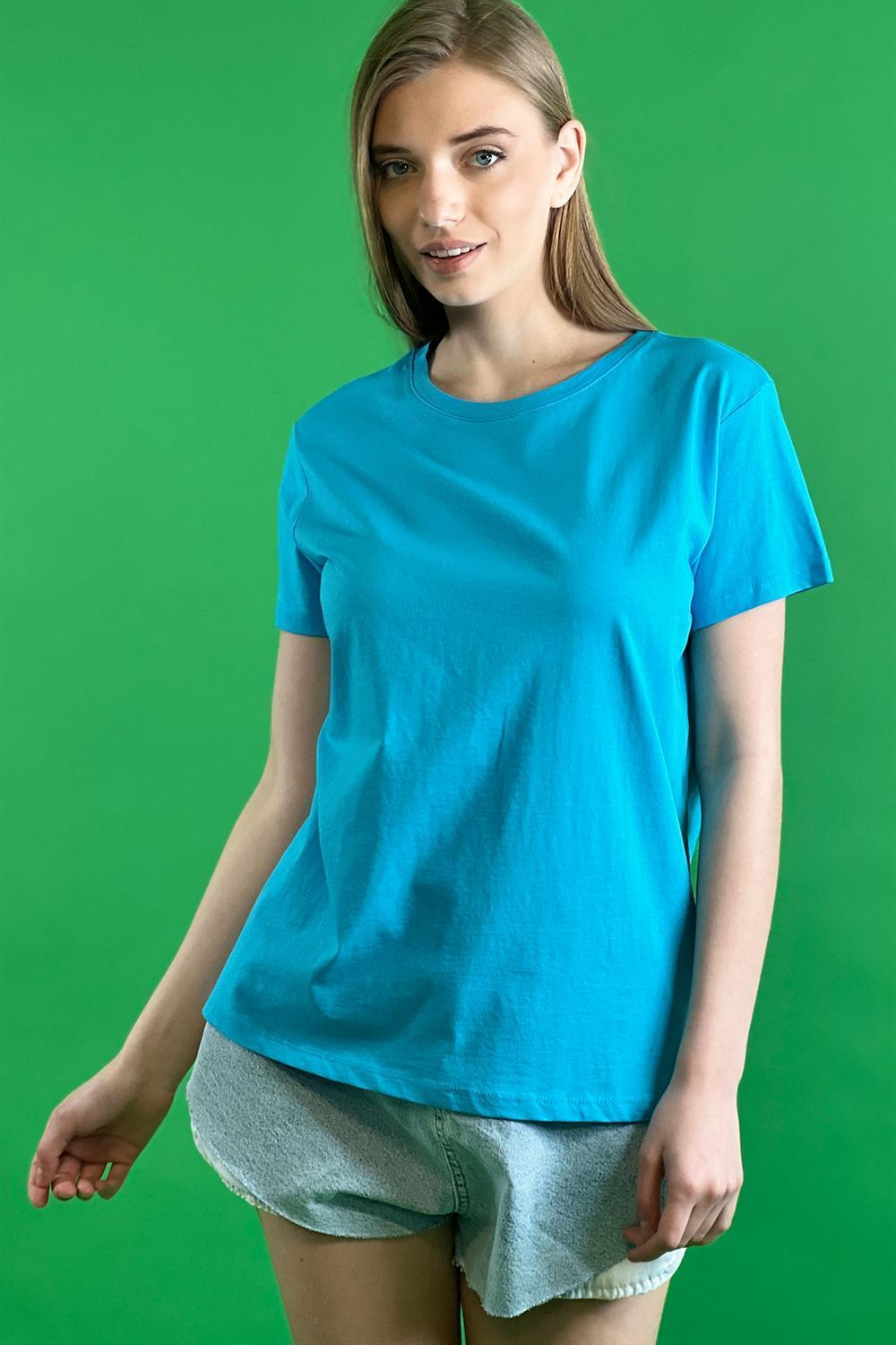 Rahat Kesim Bisiklet Yaka Basic Pamuk Tshirt-15509-00