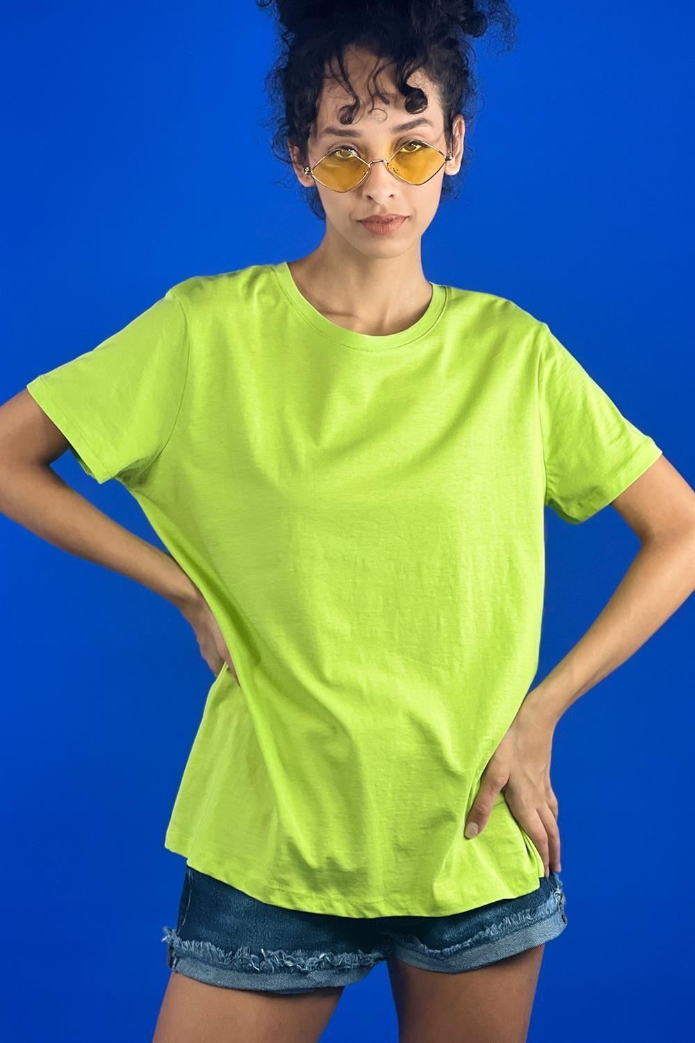 Rahat Kesim Bisiklet Yaka Basic Pamuk Tshirt-15509-00