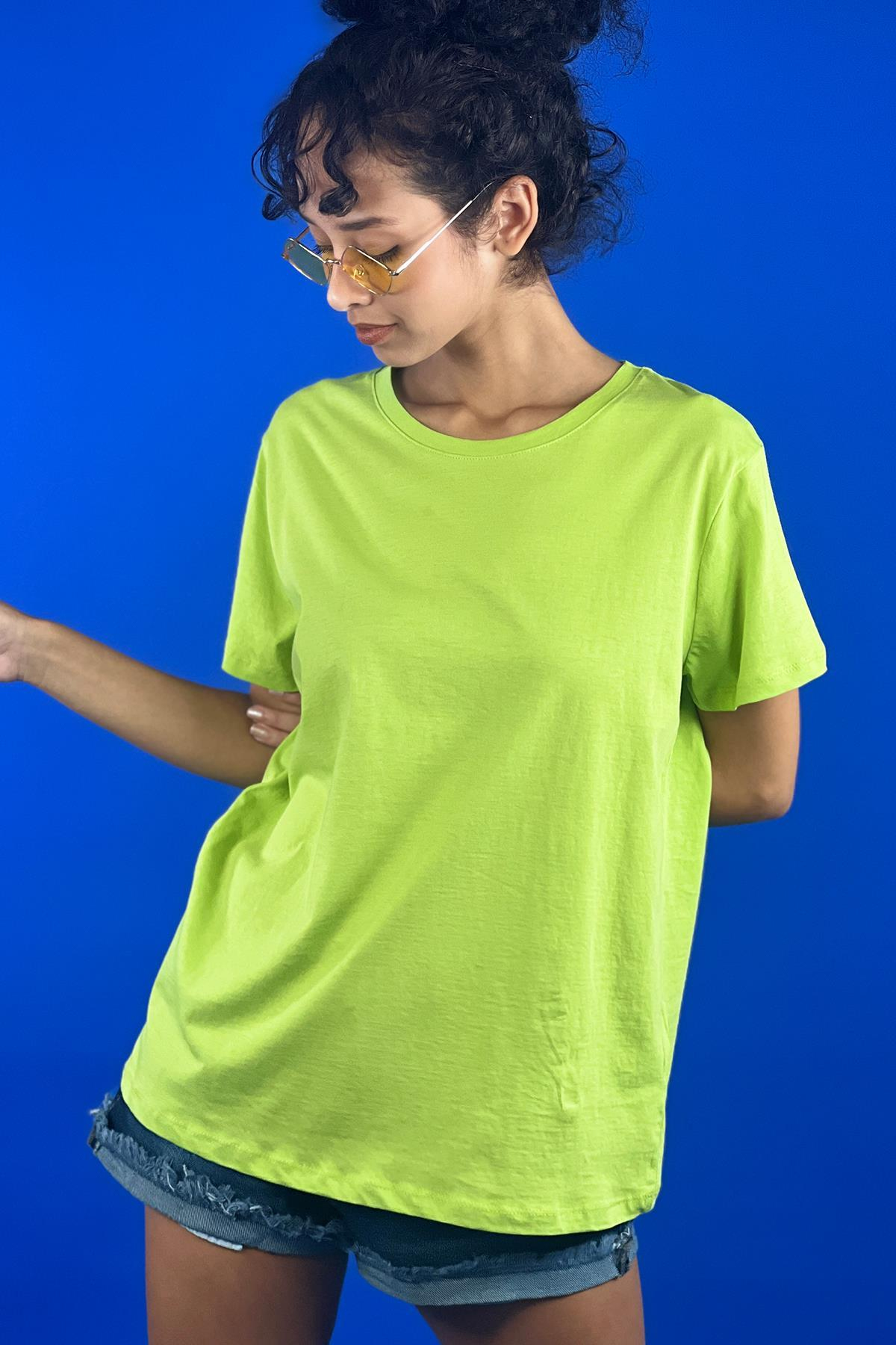 Rahat Kesim Bisiklet Yaka Basic Pamuk Tshirt-15509-00