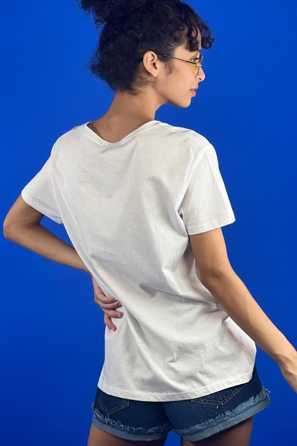 Rahat Kesim Bisiklet Yaka Basic Pamuk Tshirt-15509-00