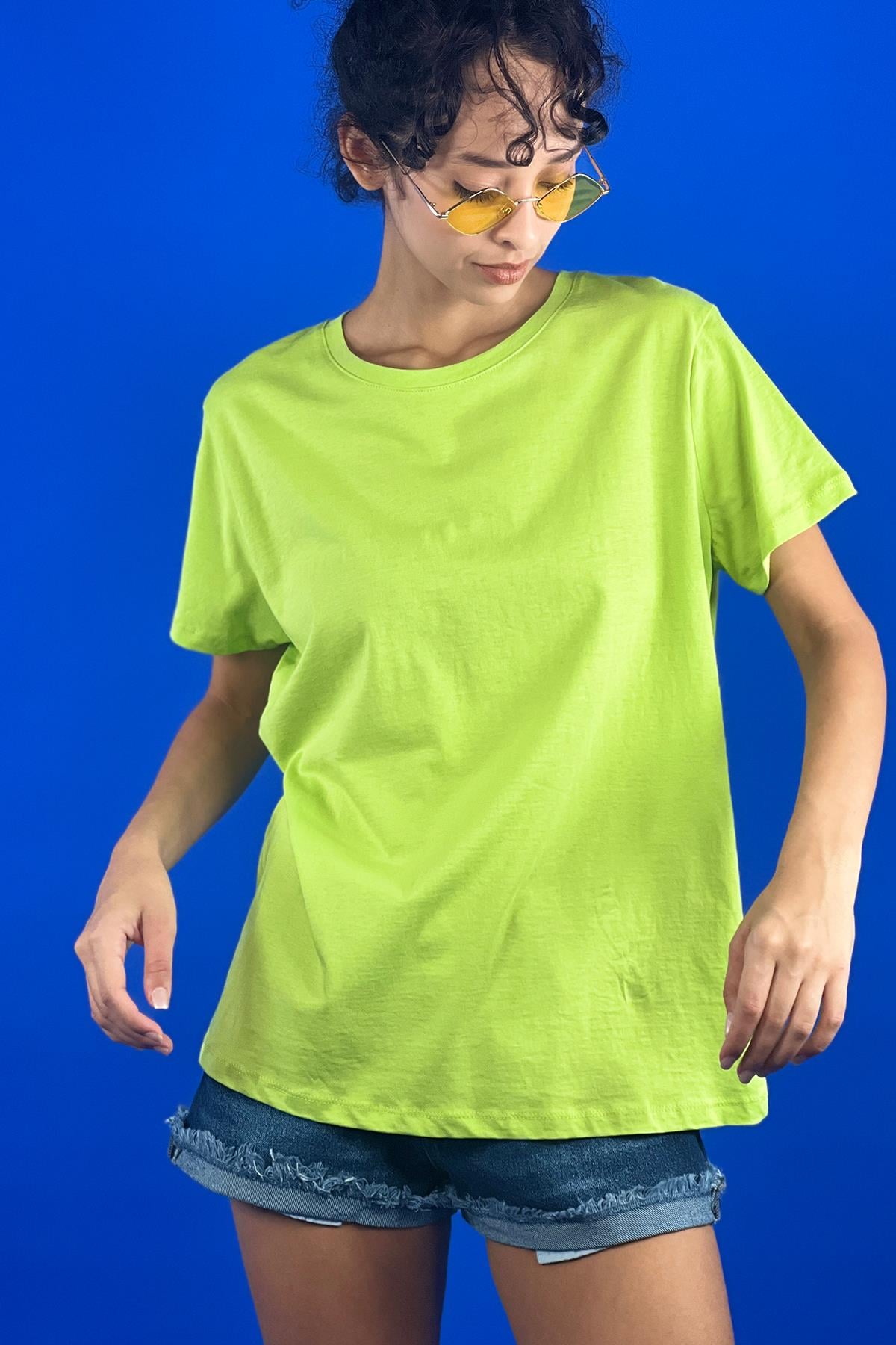 Rahat Kesim Bisiklet Yaka Basic Pamuk Tshirt-15509-00