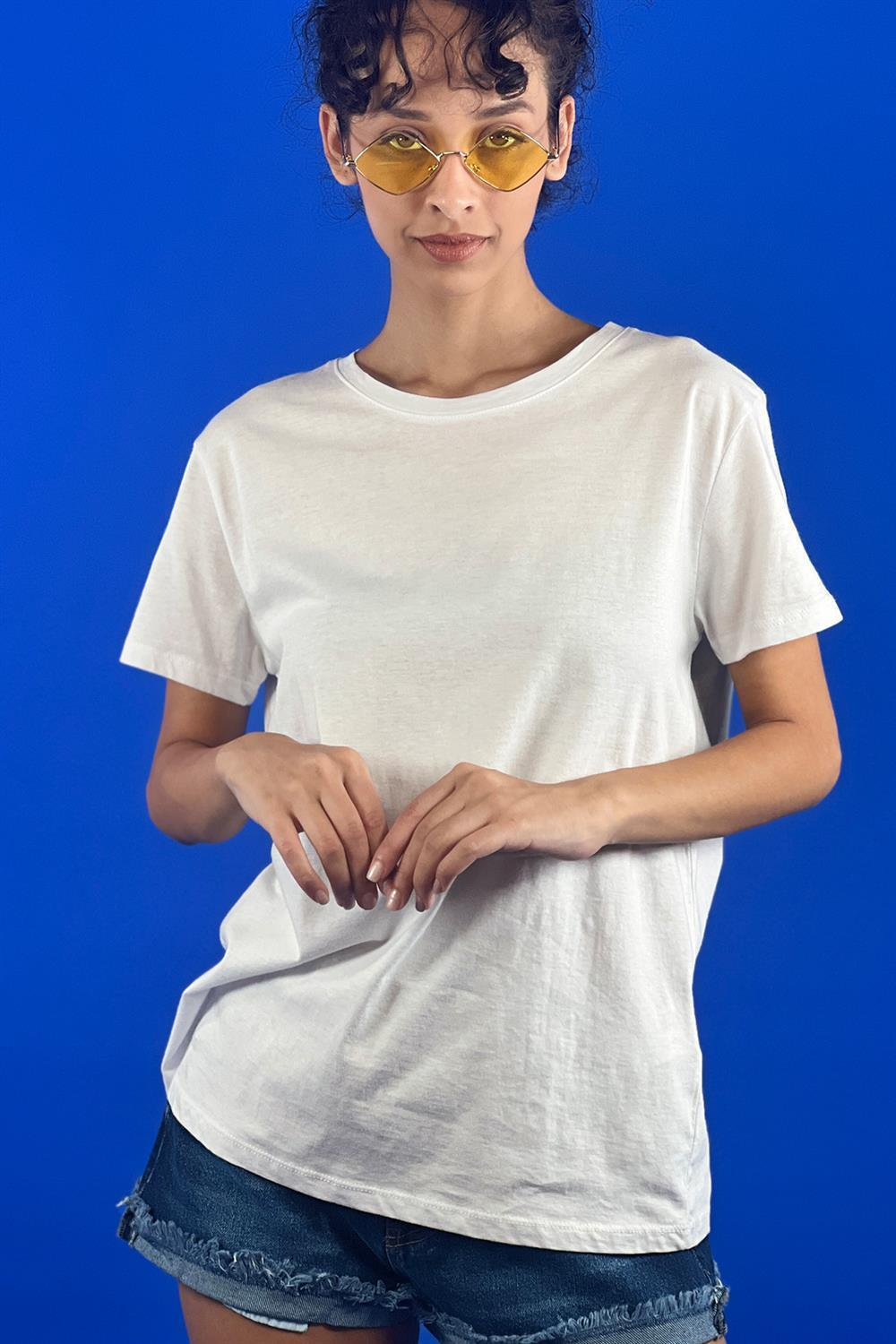 Rahat Kesim Bisiklet Yaka Basic Pamuk Tshirt-15509-00