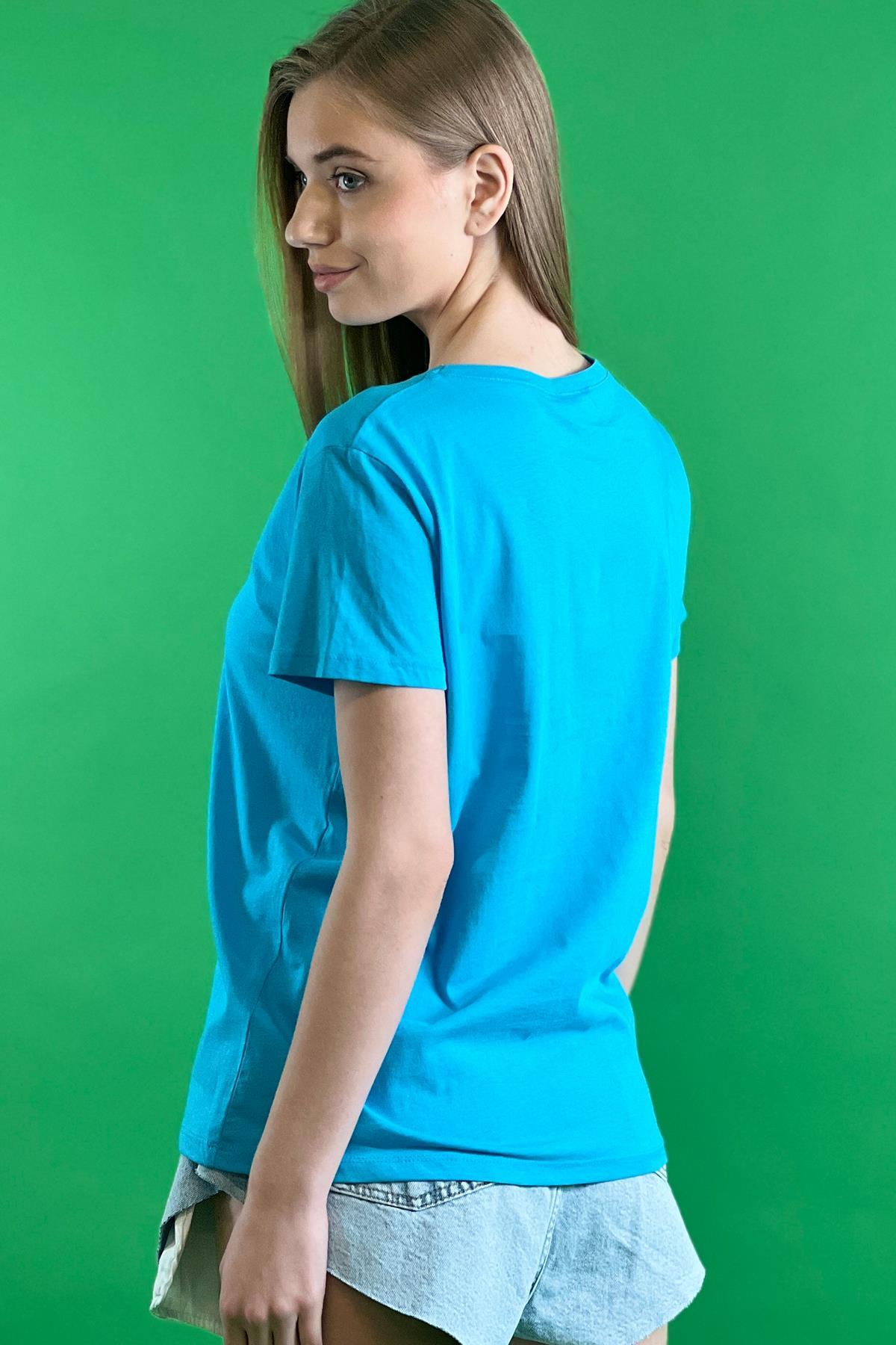 Rahat Kesim Bisiklet Yaka Basic Pamuk Tshirt-15509-00