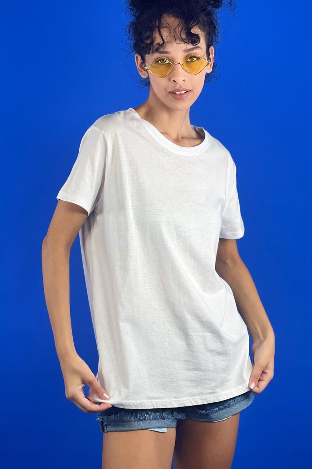 Rahat Kesim Bisiklet Yaka Basic Pamuk Tshirt-15509-00
