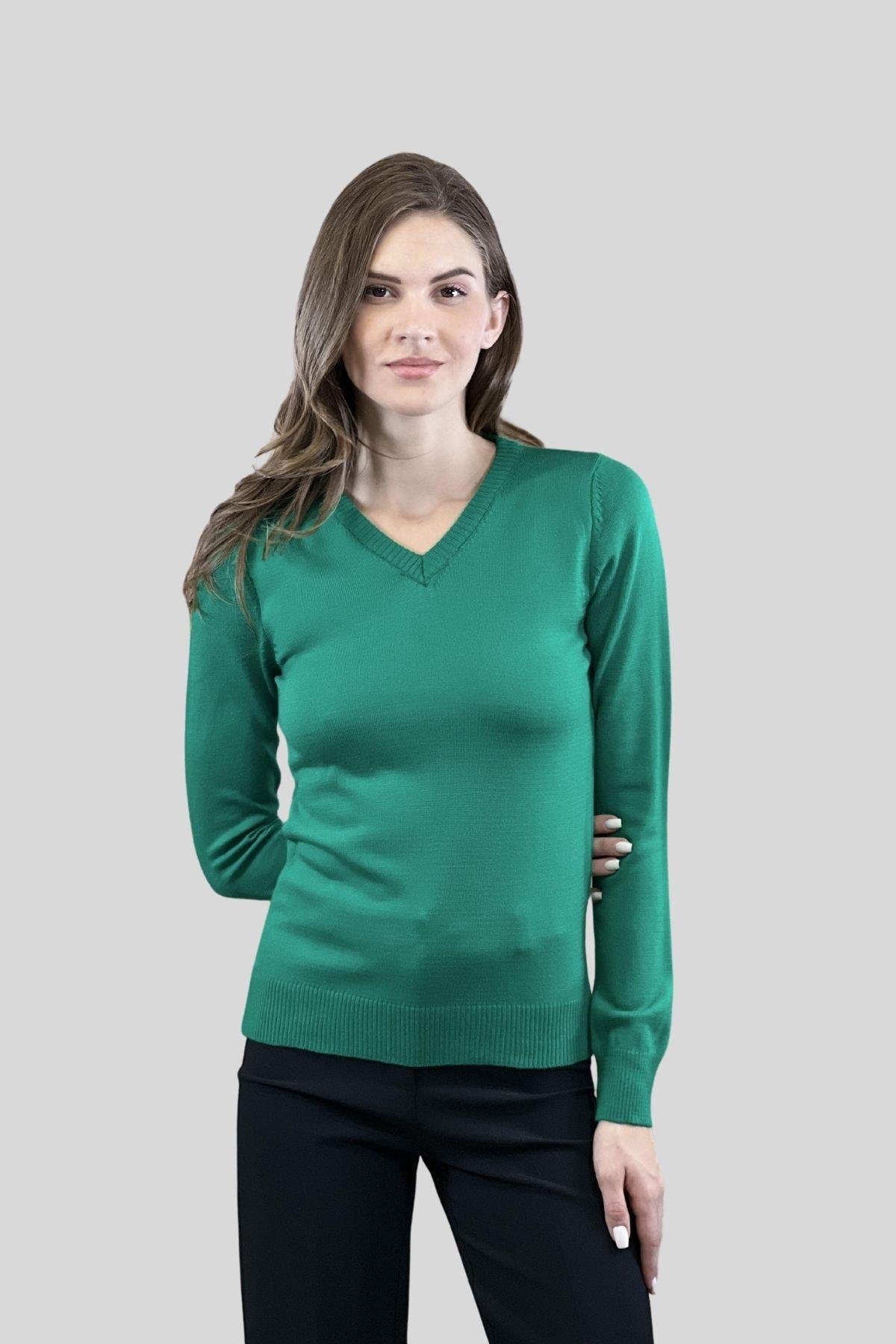 V Yaka Basic Kadın Triko Kazak-32806