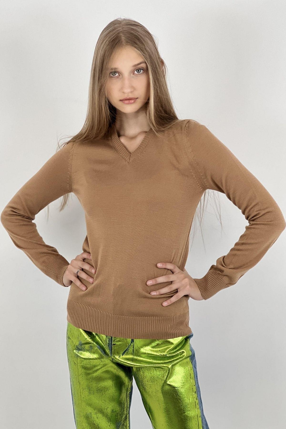 V Yaka Basic Kadın Triko Kazak-32806