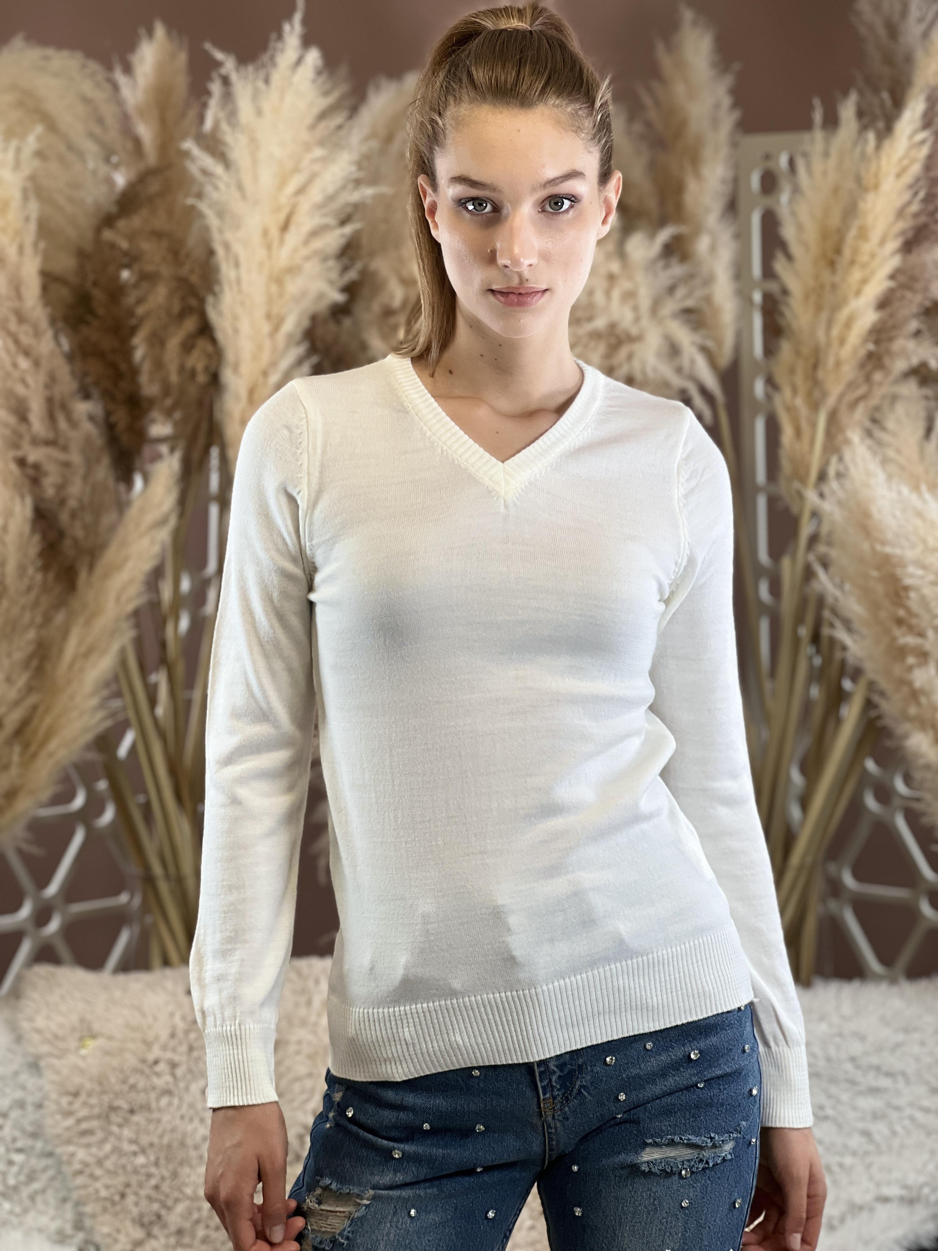 V Yaka Basic Kadın Triko Kazak-32806-4