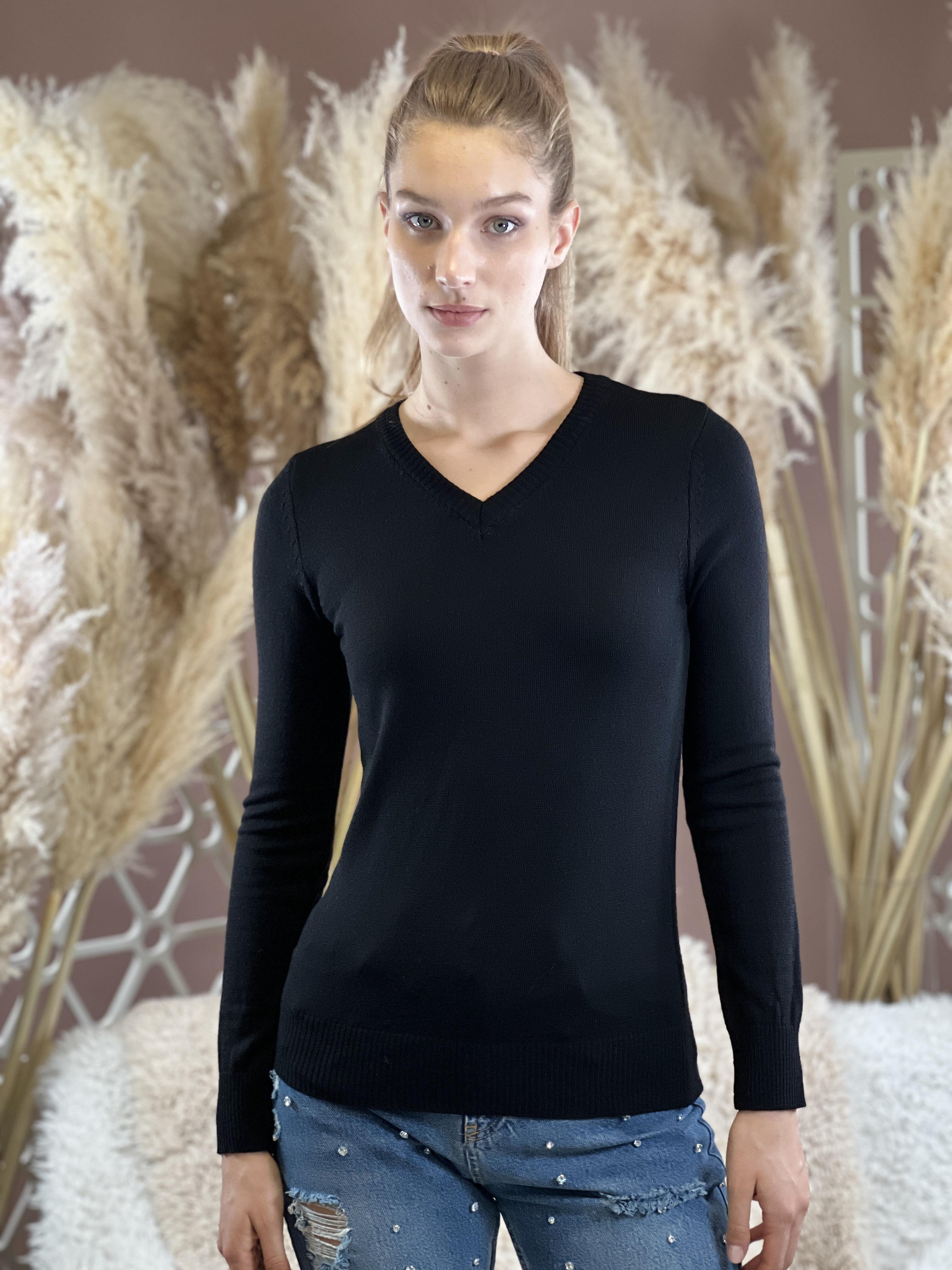 V Yaka Basic Kadın Triko Kazak-32806-4