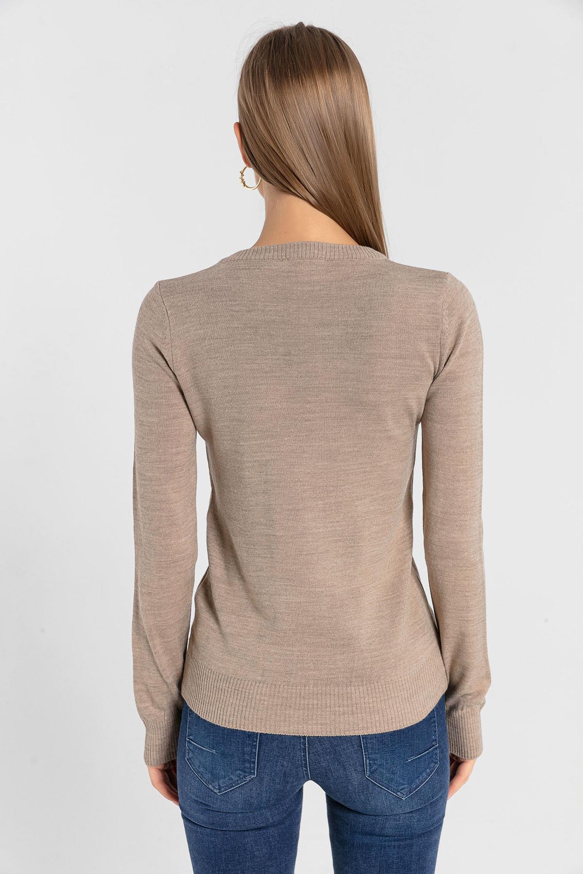 V Yaka Basic Kadın Triko Kazak-32806-4