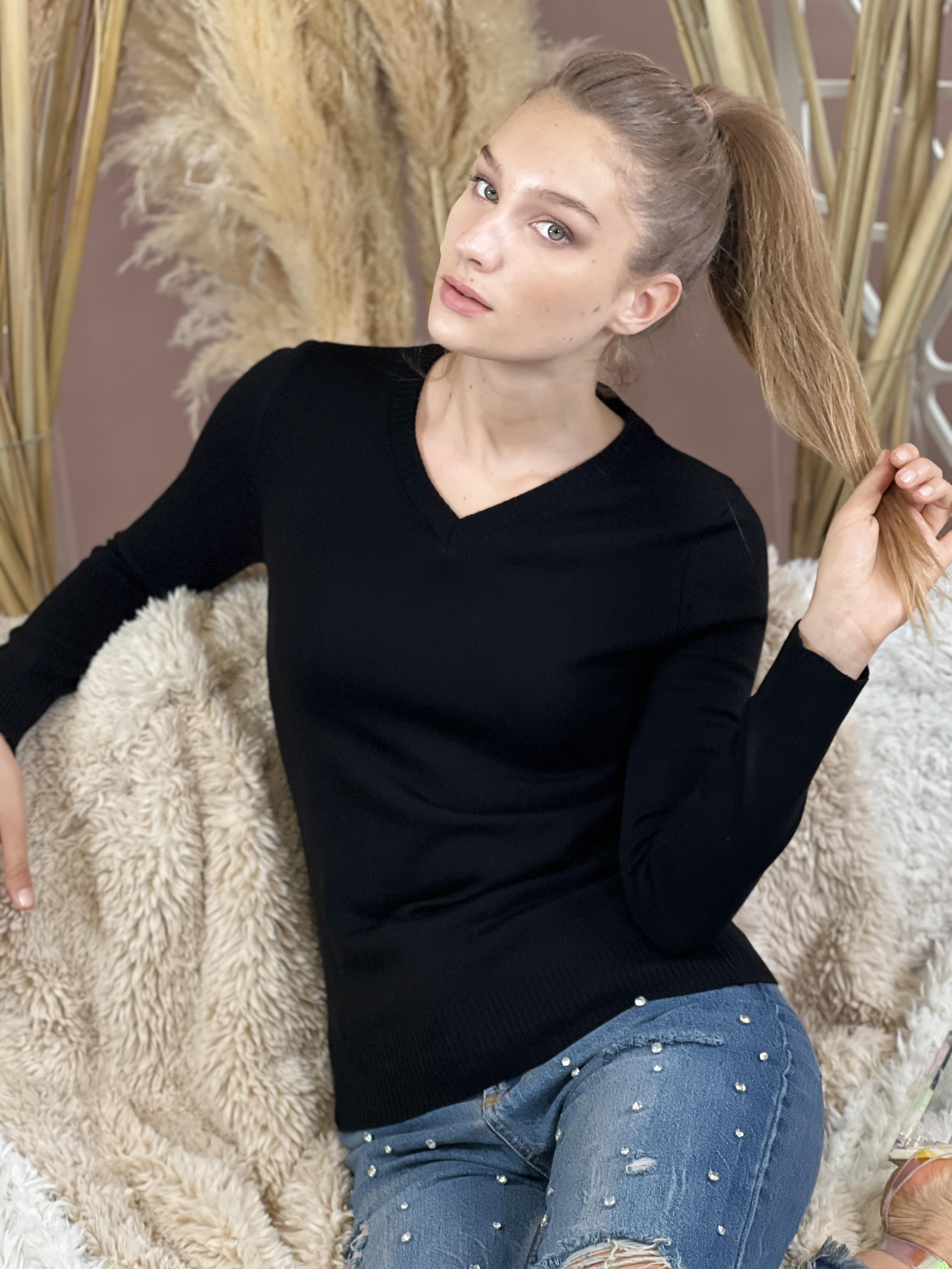 V Yaka Basic Kadın Triko Kazak-32806-4