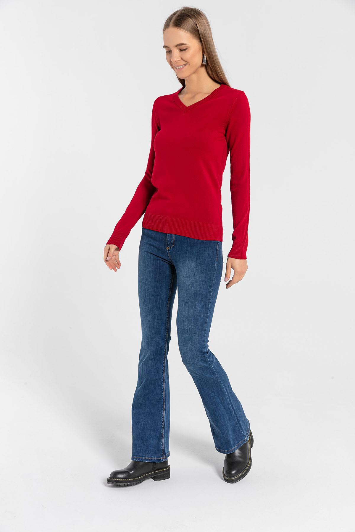 V Yaka Basic Kadın Triko Kazak-32806-4