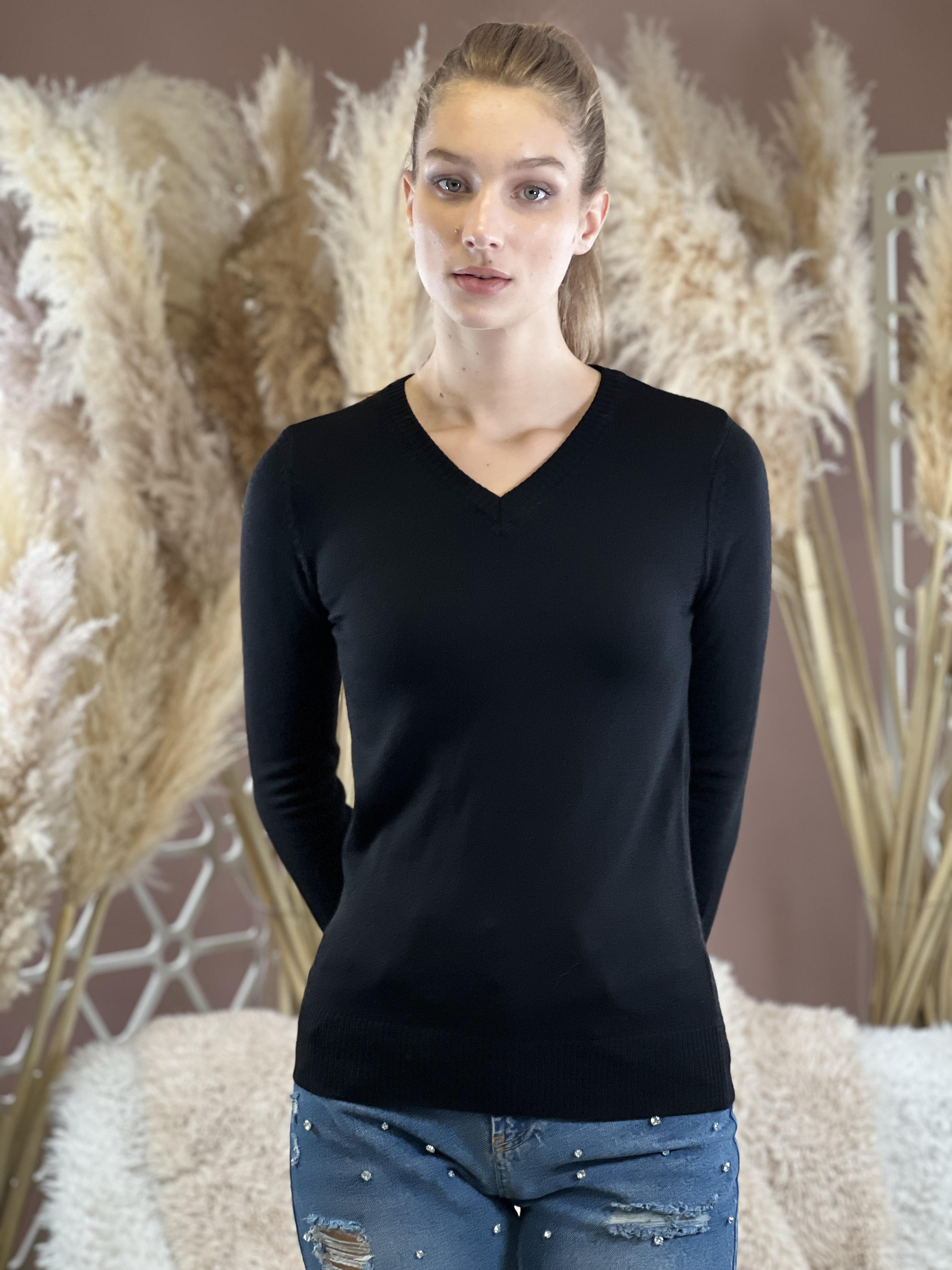 V Yaka Basic Kadın Triko Kazak-32806-4